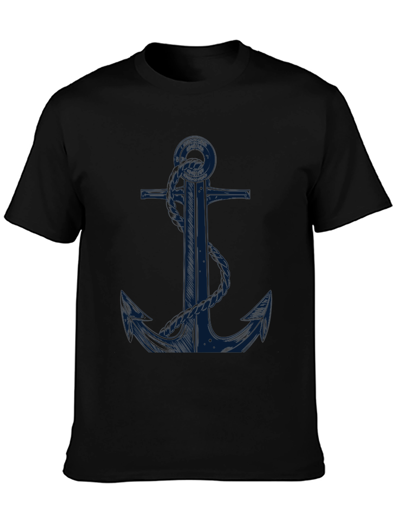 Black Nautical Anchor Graphic Tee - Black Cotton Blend view 3