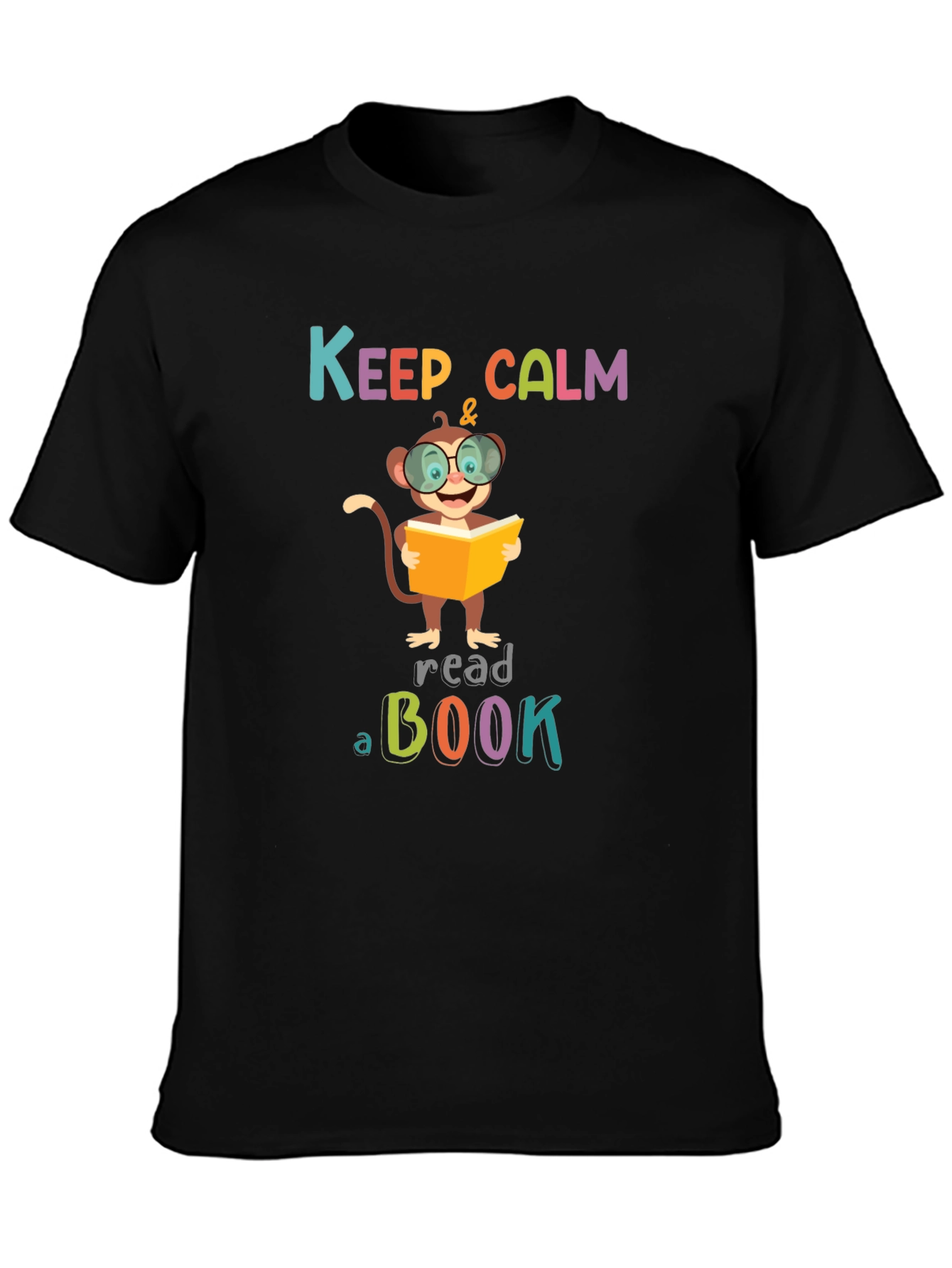 Black Keep Calm and Read a Book Monkey T-Shirt view 3