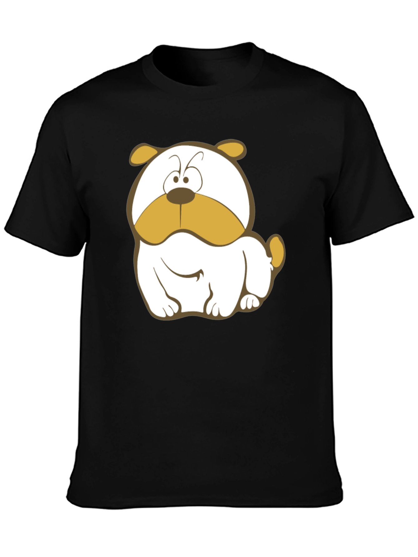 Black Cartoon Bulldog Graphic Tee - Black Cotton T-Shirt view 3