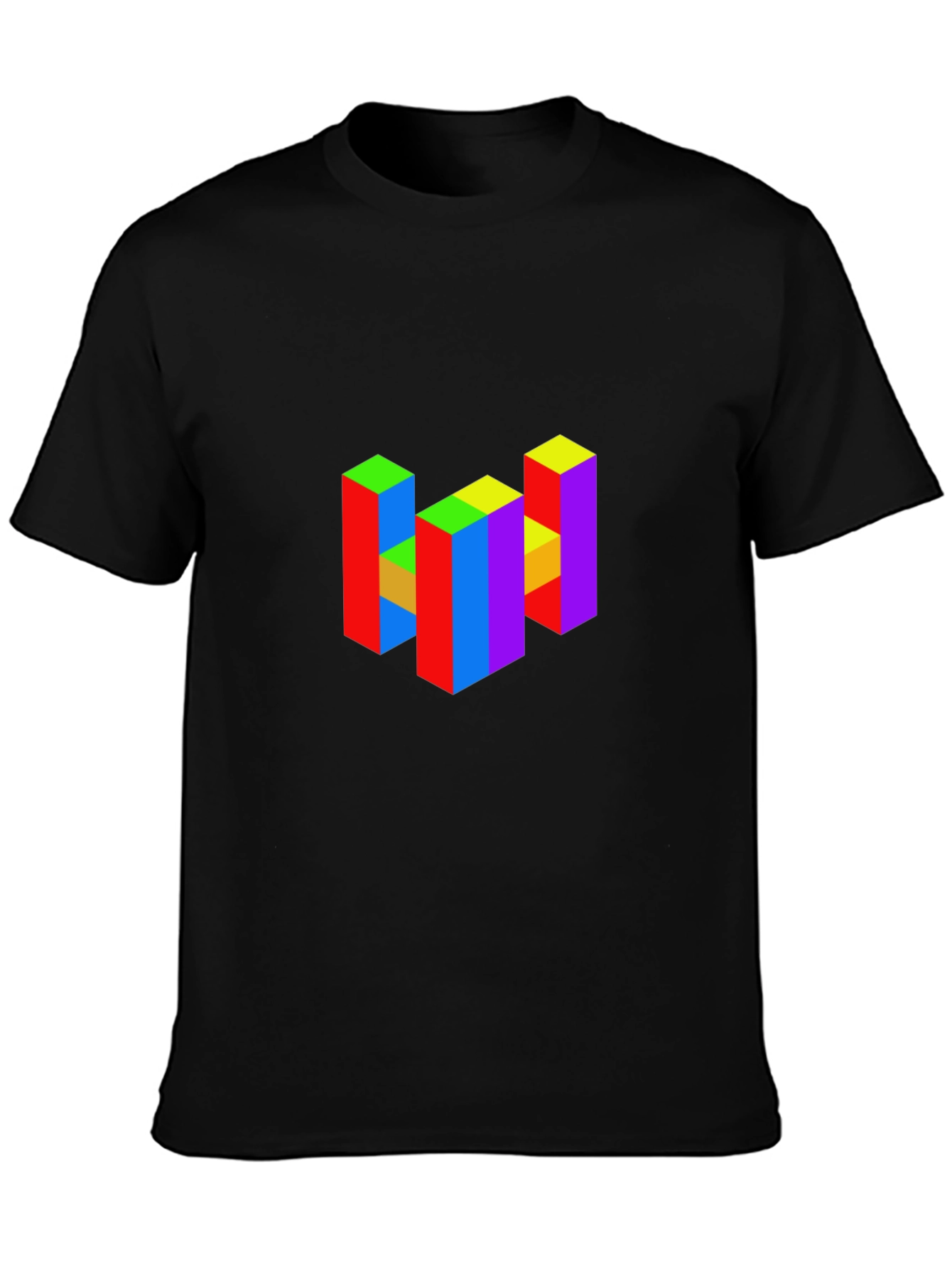 Black Colorful 3D Block Graphic T-Shirt view 3