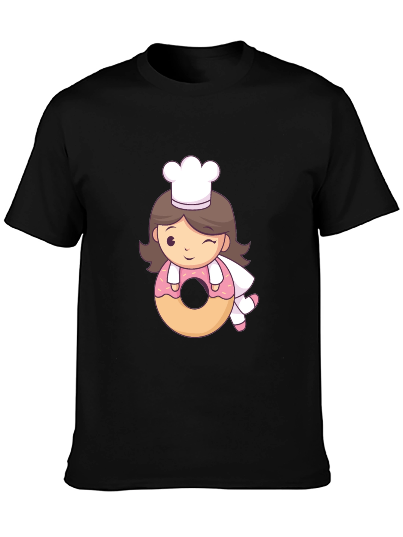 Black Chef Donut T-Shirt - Cute Cartoon Style! view 3