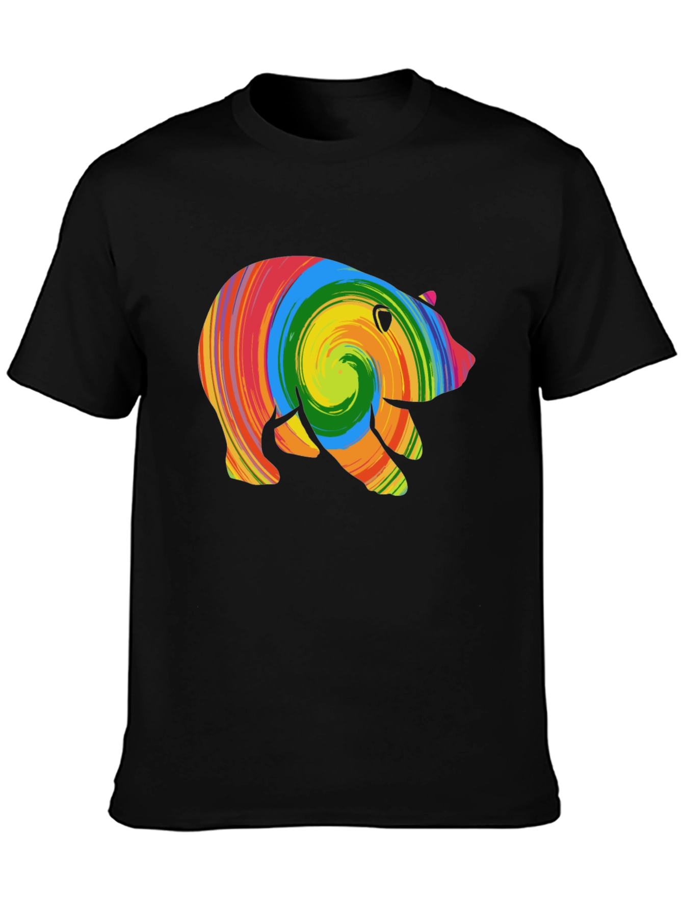 Black Colorful Swirl Bear Graphic T-Shirt view 3
