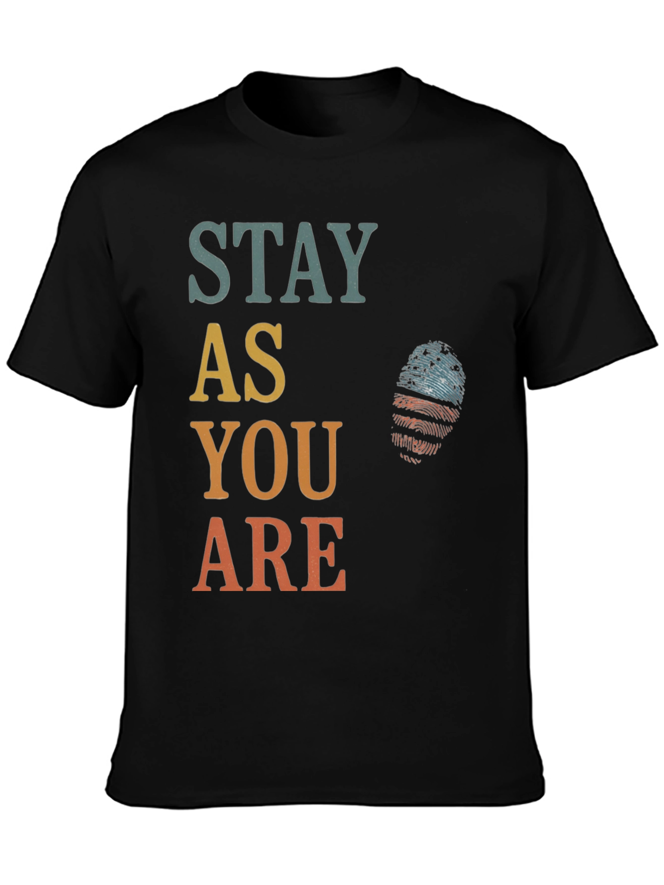 Black Stay As You Are Graphic Tee - Patriotic Fingerprint Design view 3