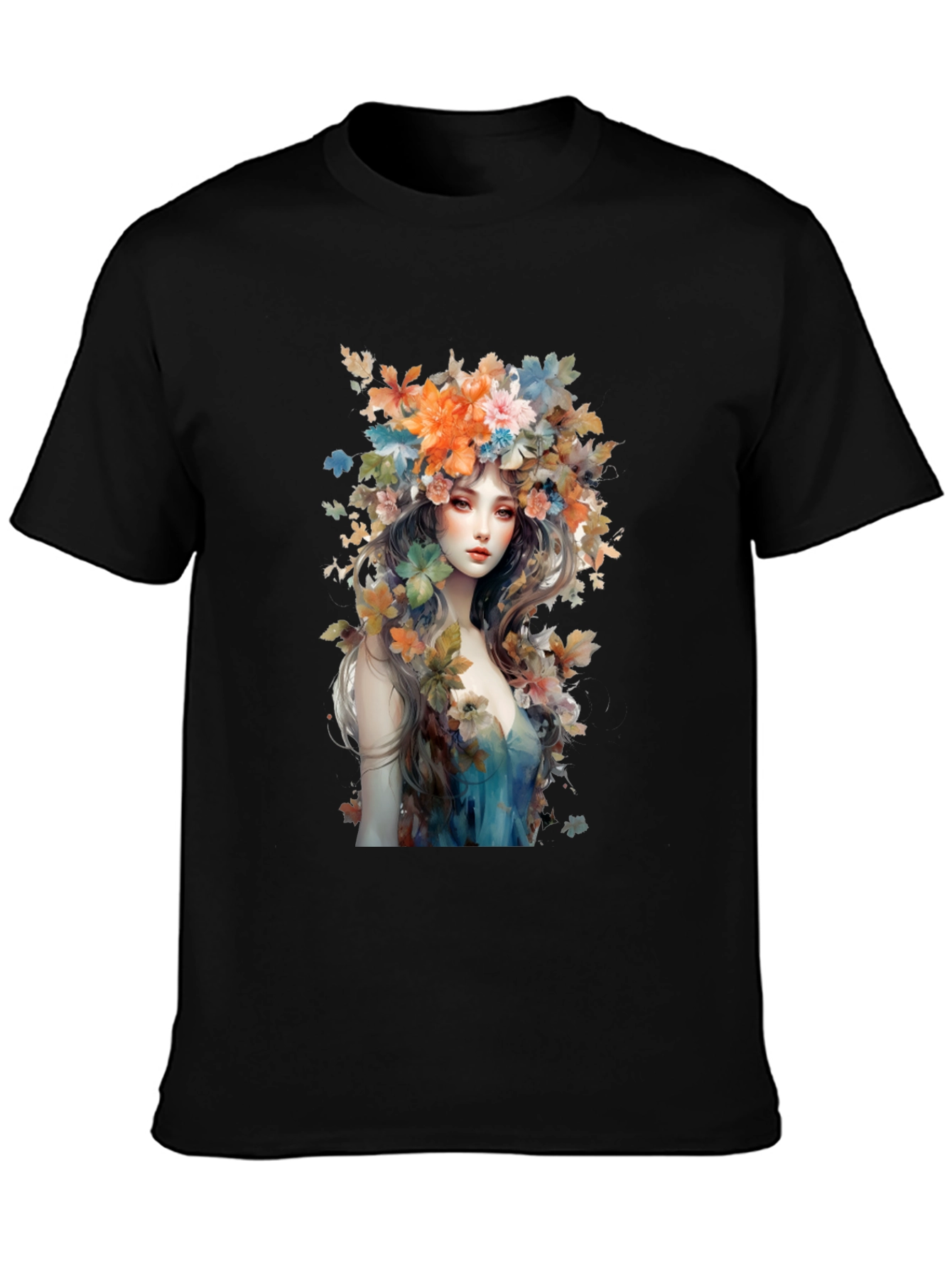 Black Floral Goddess Graphic Tee - Black Cotton view 3