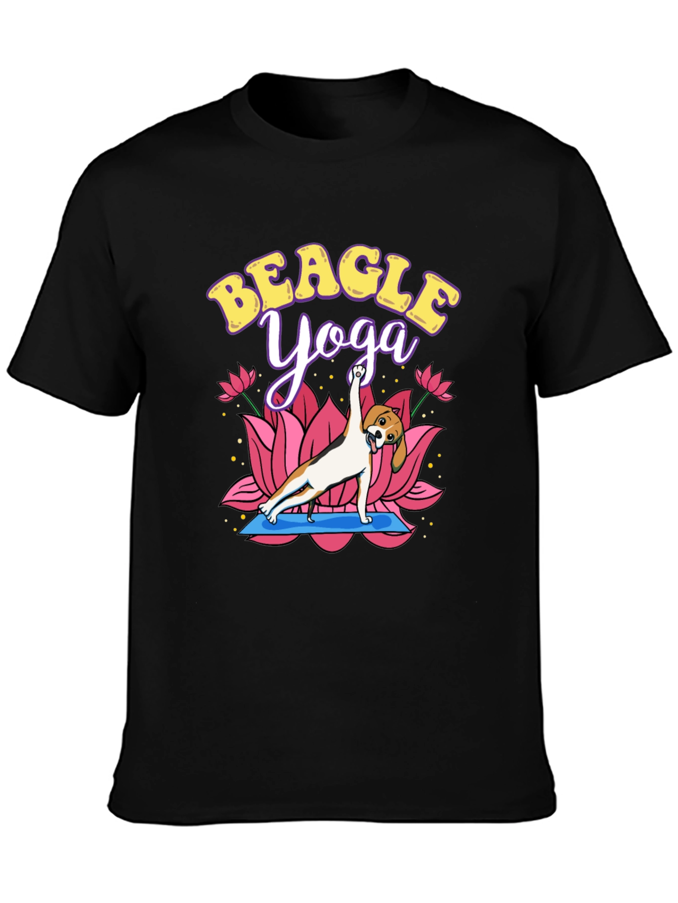 Black Beagle Yoga T-Shirt - Cute Dog Lotus Pose Tee view 3