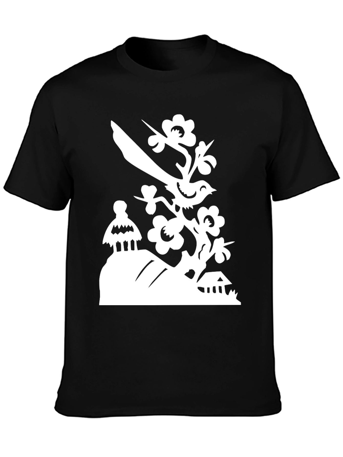 Black Bird on Branch T-Shirt - Black view 3