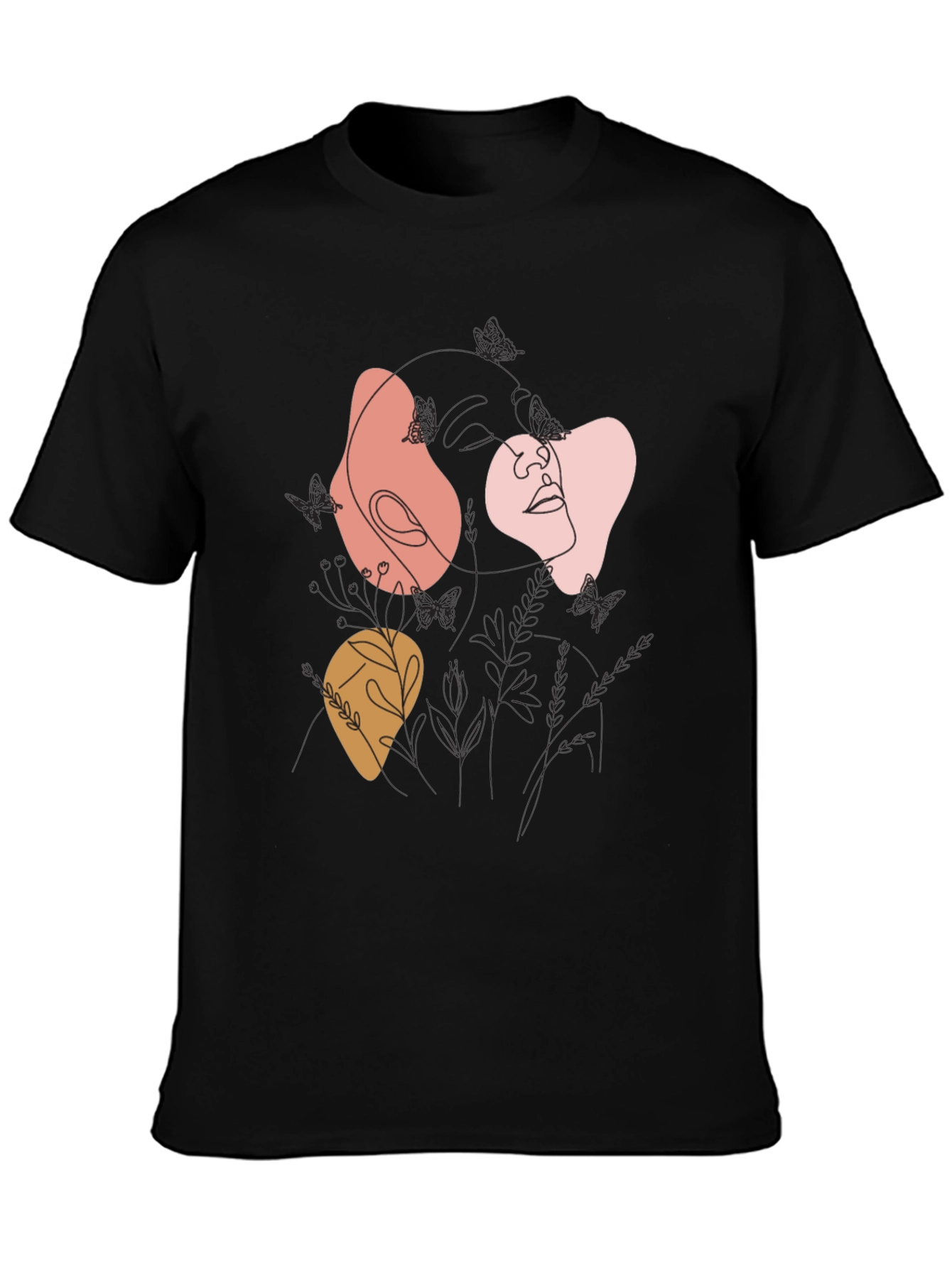 Black Abstract Line Art Graphic Tee - Modern Casual Top view 3