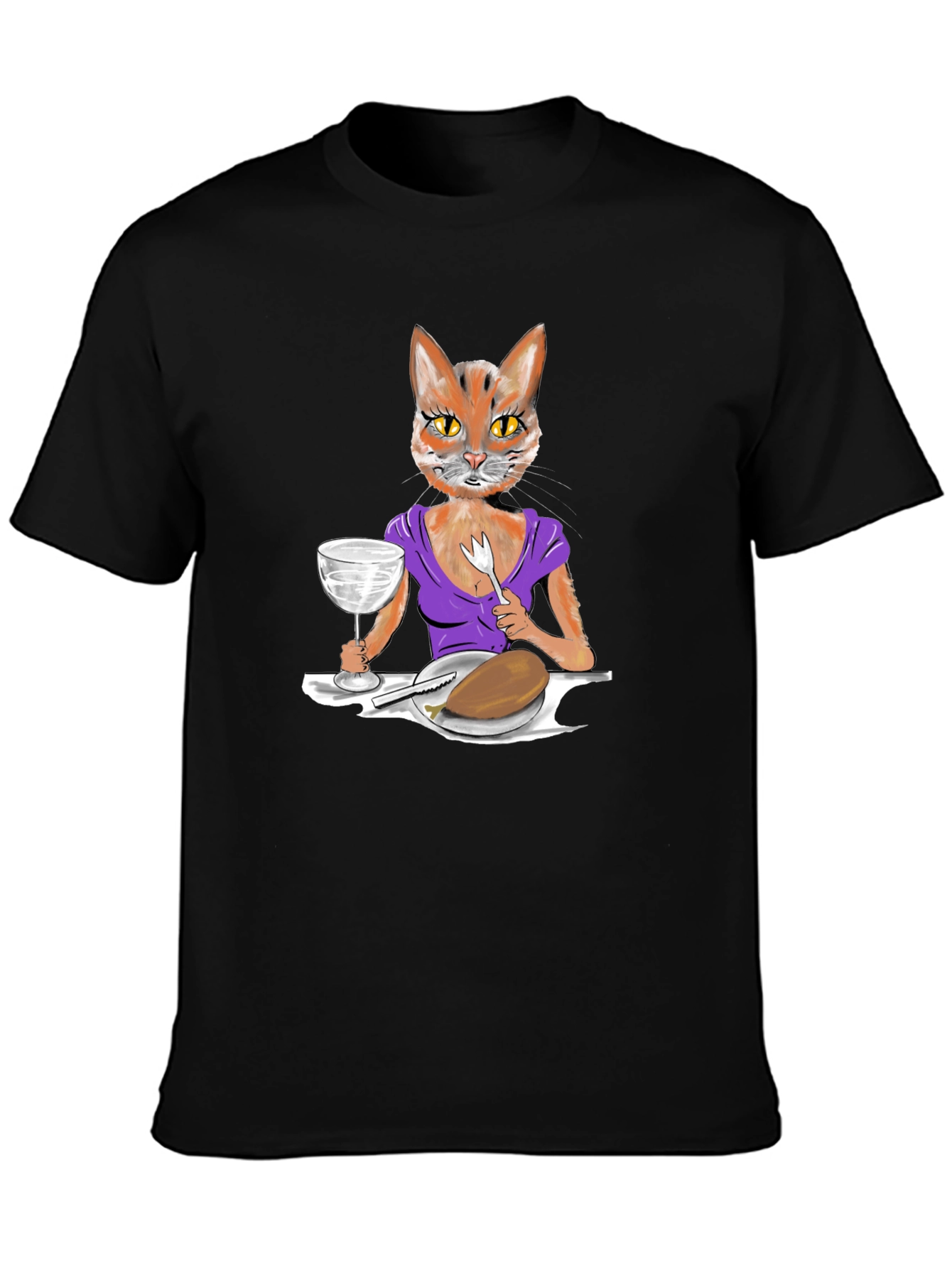 Black Cat Lady Dinner Graphic T-Shirt view 3