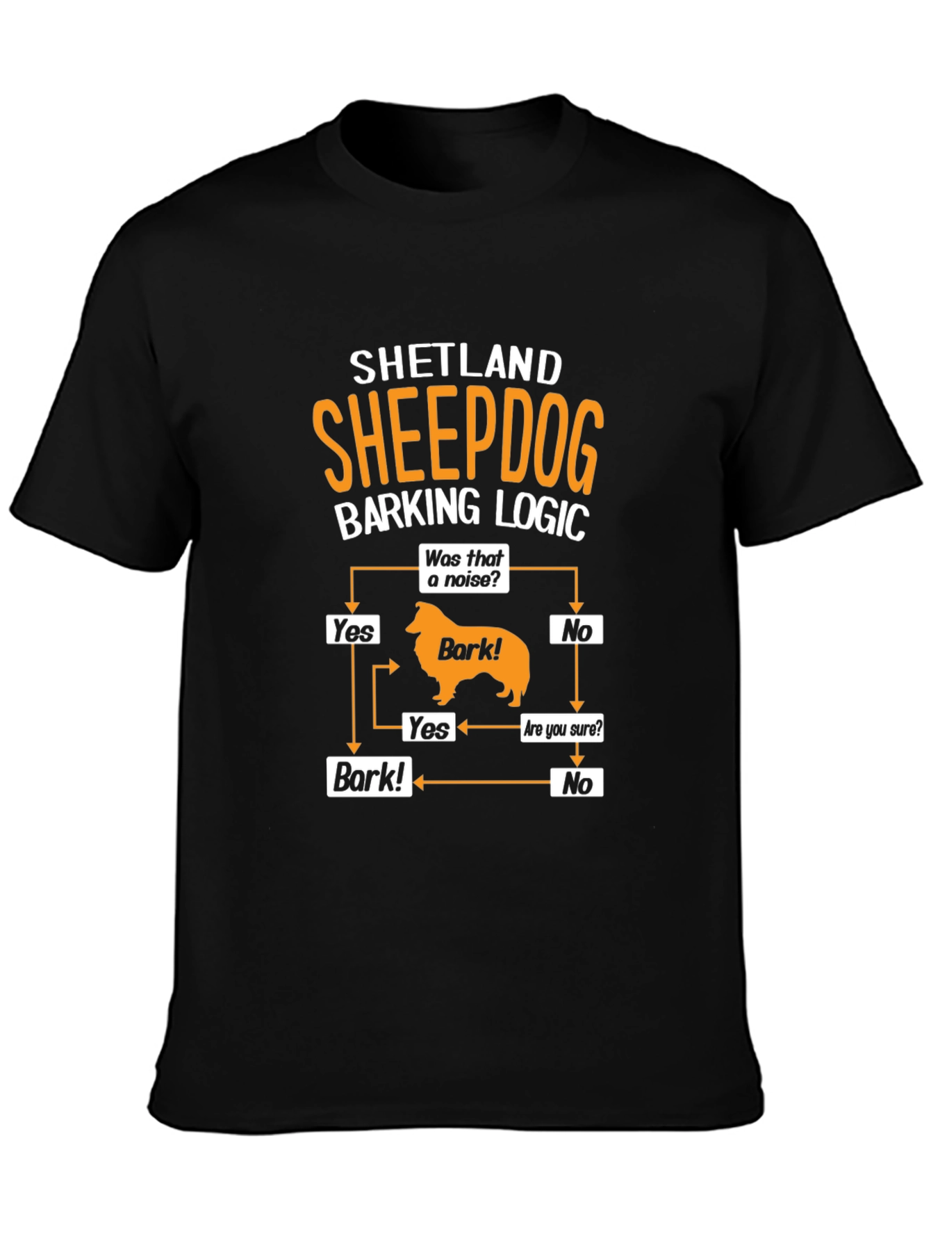 Black Shetland Sheepdog Barking Logic Black T-Shirt view 3
