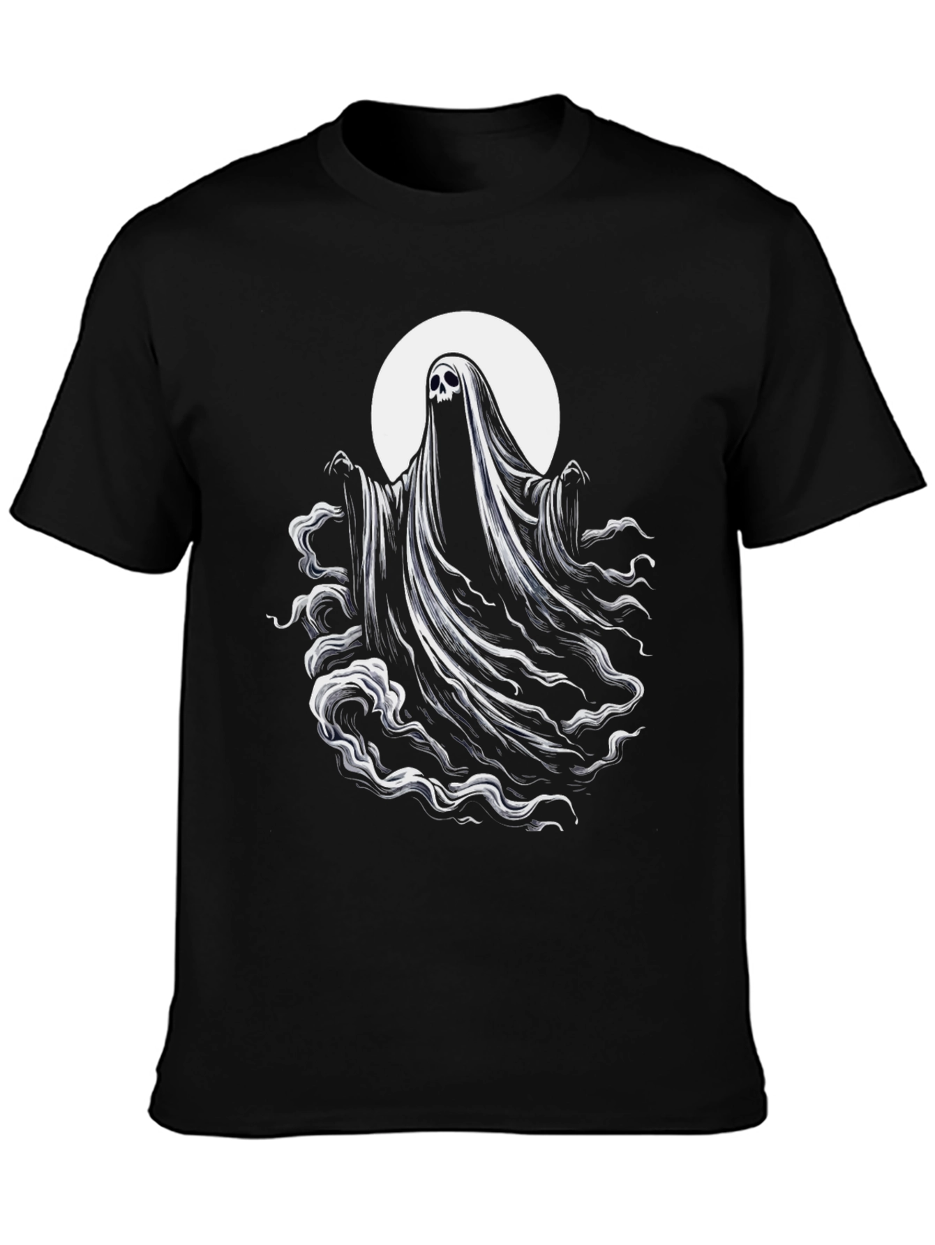Black Spooky Ghost Graphic Tee - Black Cotton Blend Shirt view 3