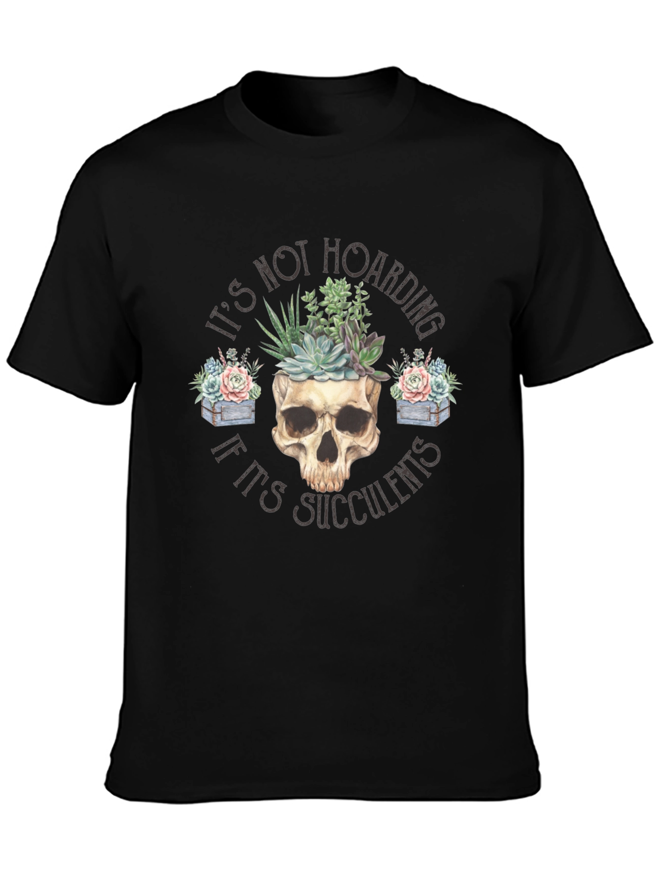 Black Succulent Skull T-Shirt - Funny Plant Lover Tee view 3