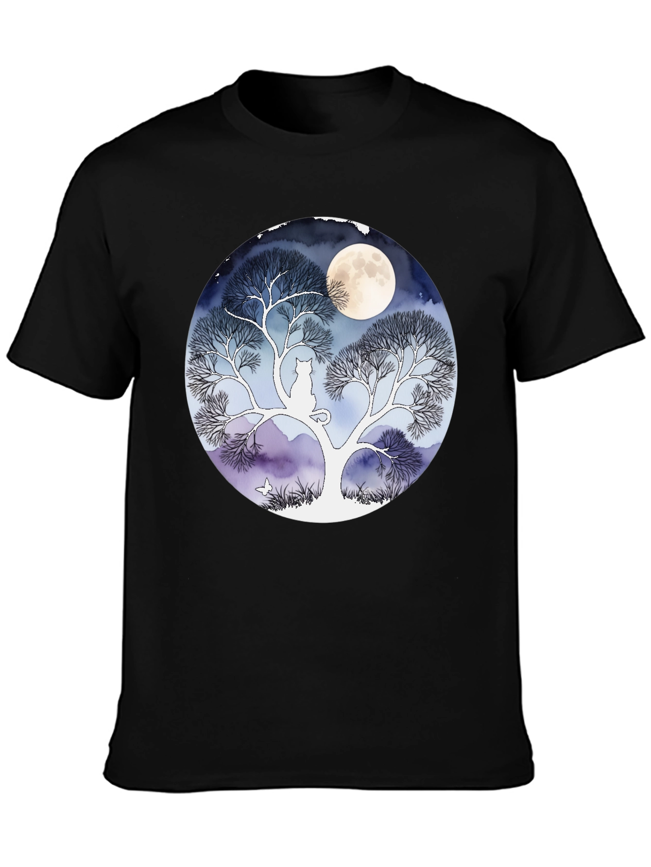 Black Moonlit Cat Tree Graphic Tee - Black view 3