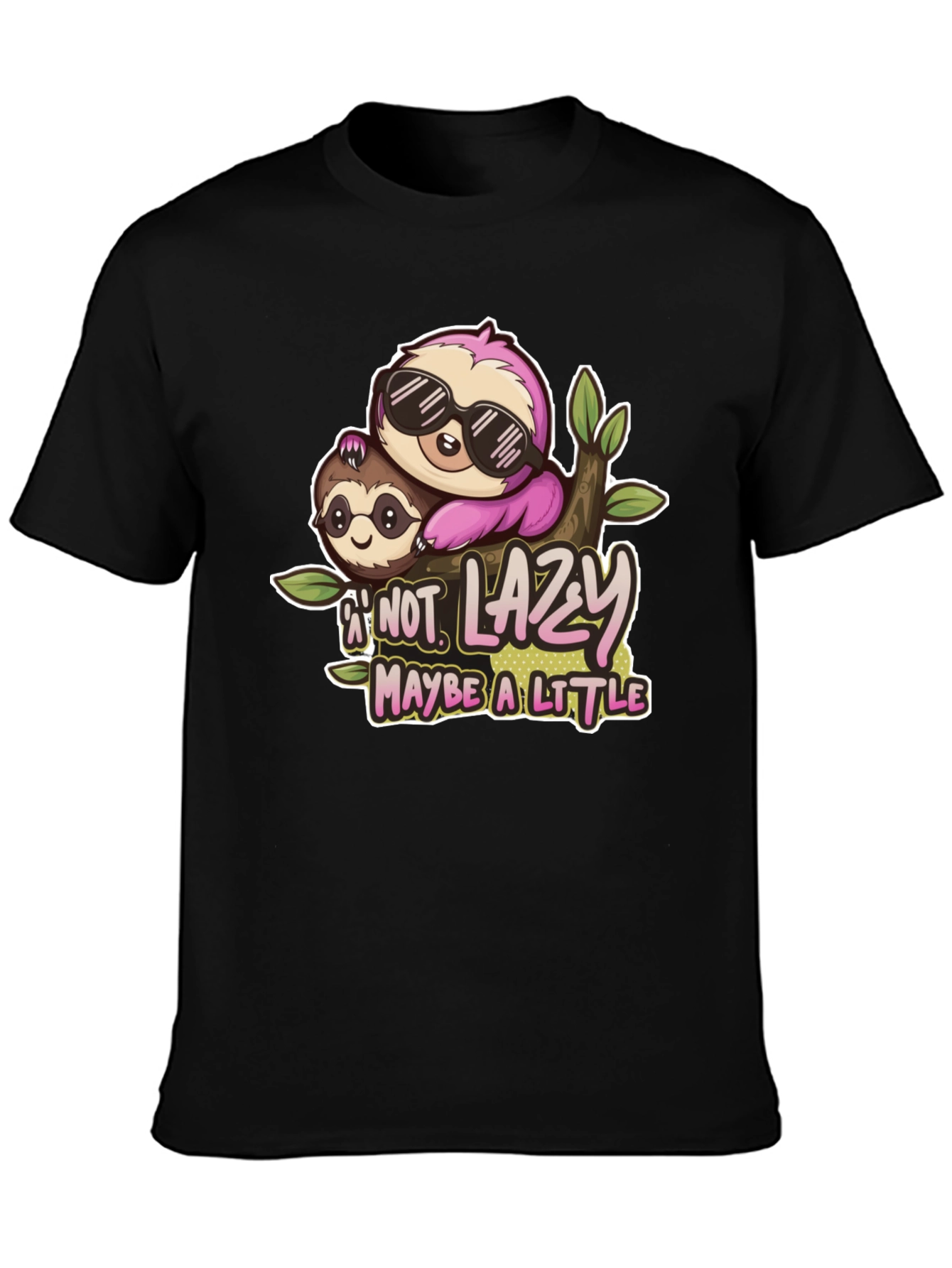 Black Funny Sloth 'Not Lazy' Graphic Tee - Black view 3