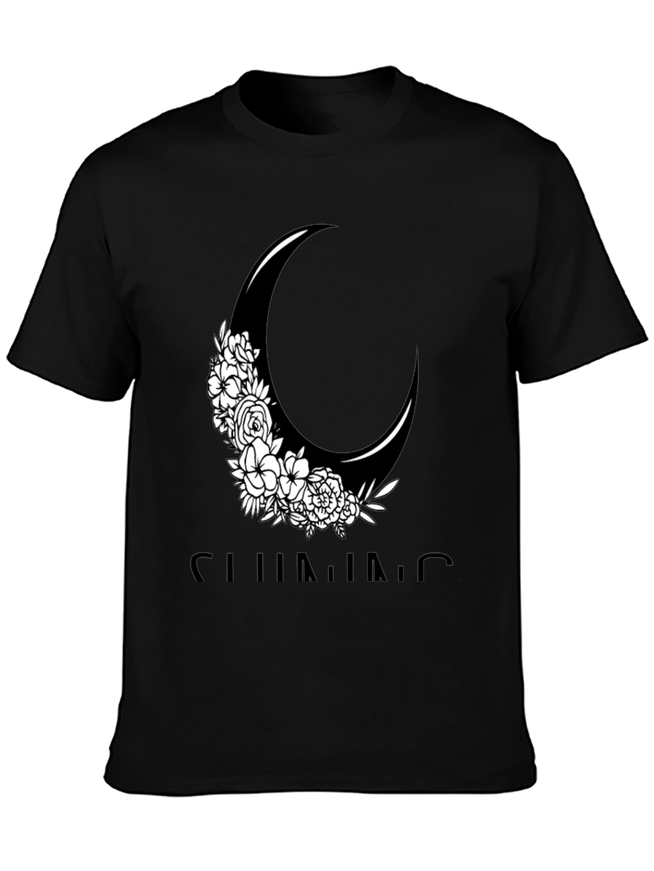 Black Floral Crescent Moon Graphic Tee - Black Cotton Casual Shirt view 3