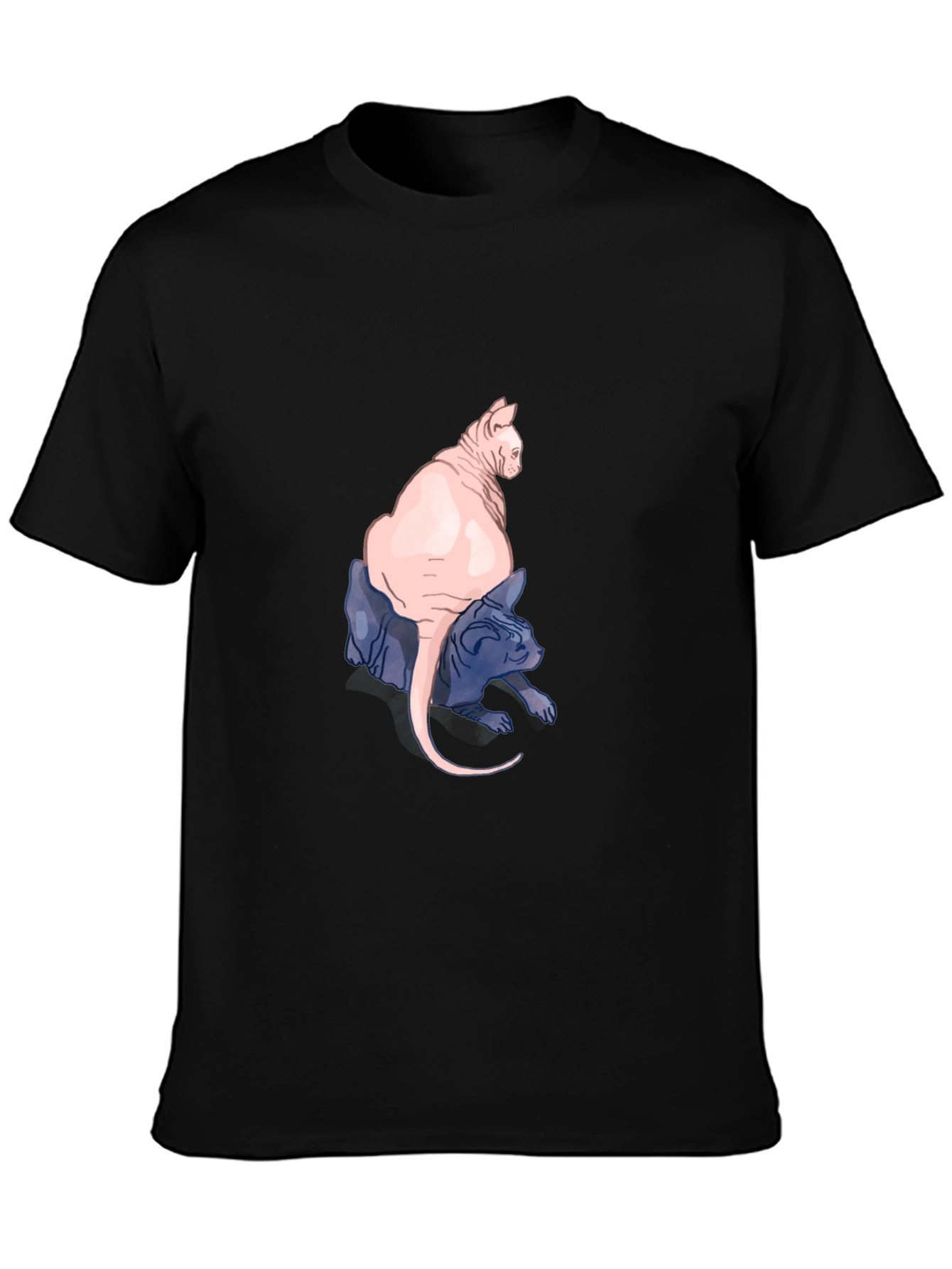Black Two Hairless Cats Black T-Shirt view 3