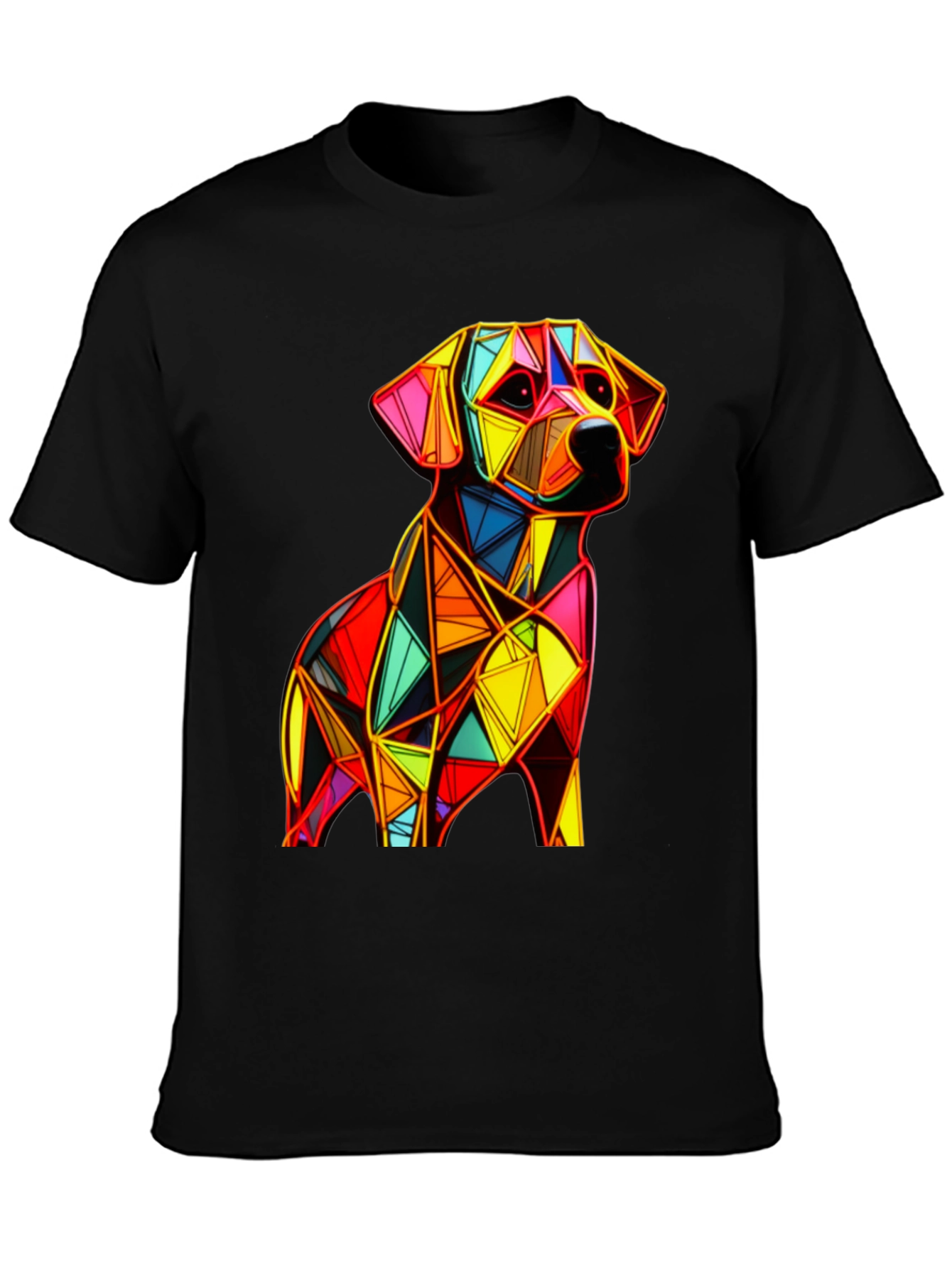 Black Geometric Dog Graphic Black T-Shirt view 3