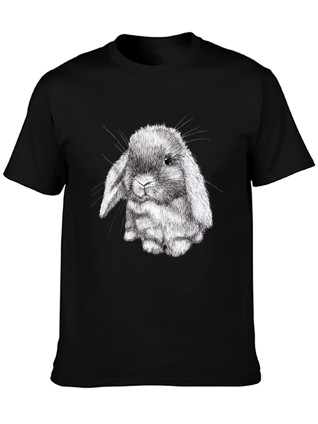 Black Cute Bunny Graphic Black T-Shirt view 3