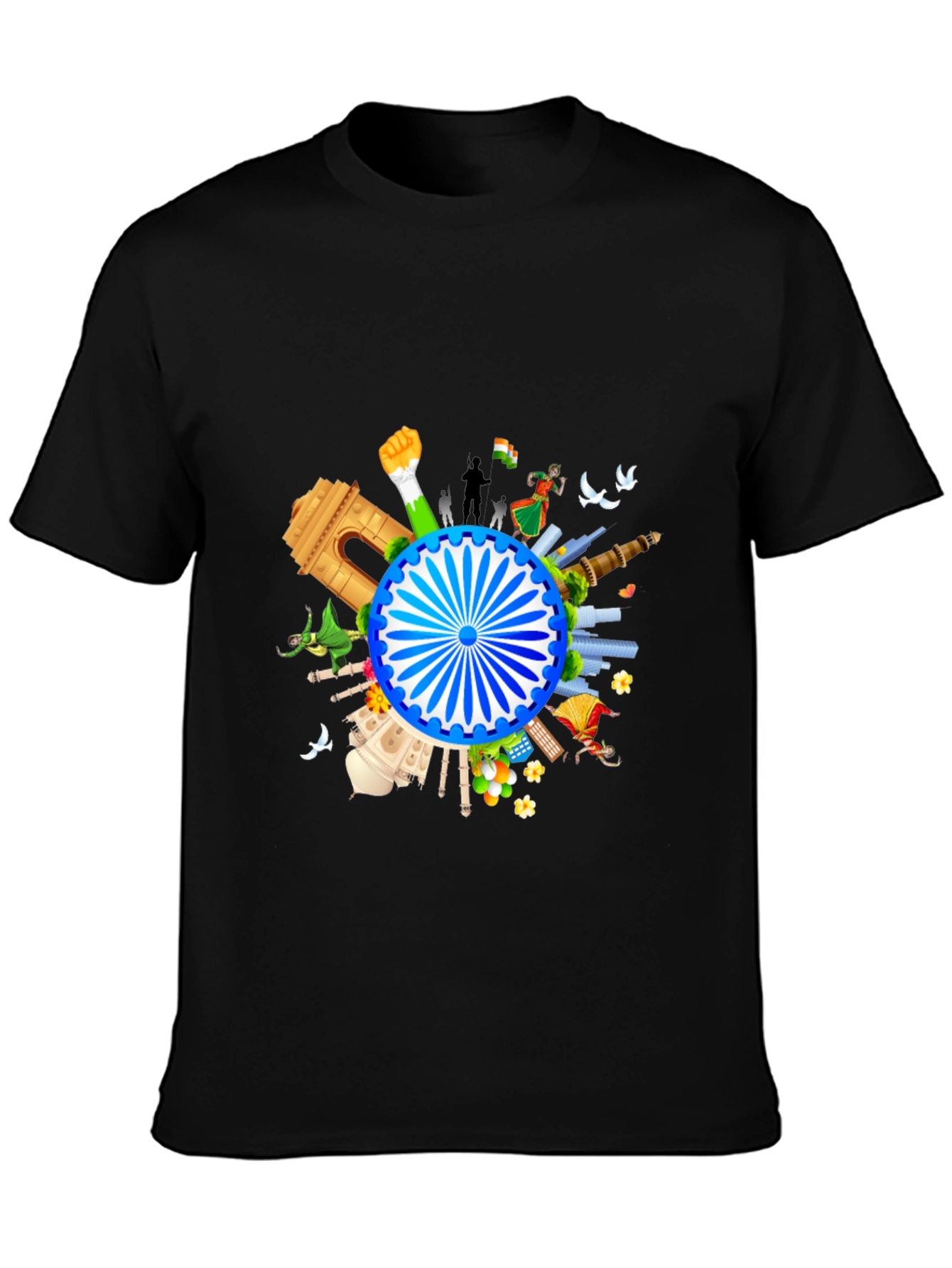 Black India Graphic Print Men's Black T-shirt view 3