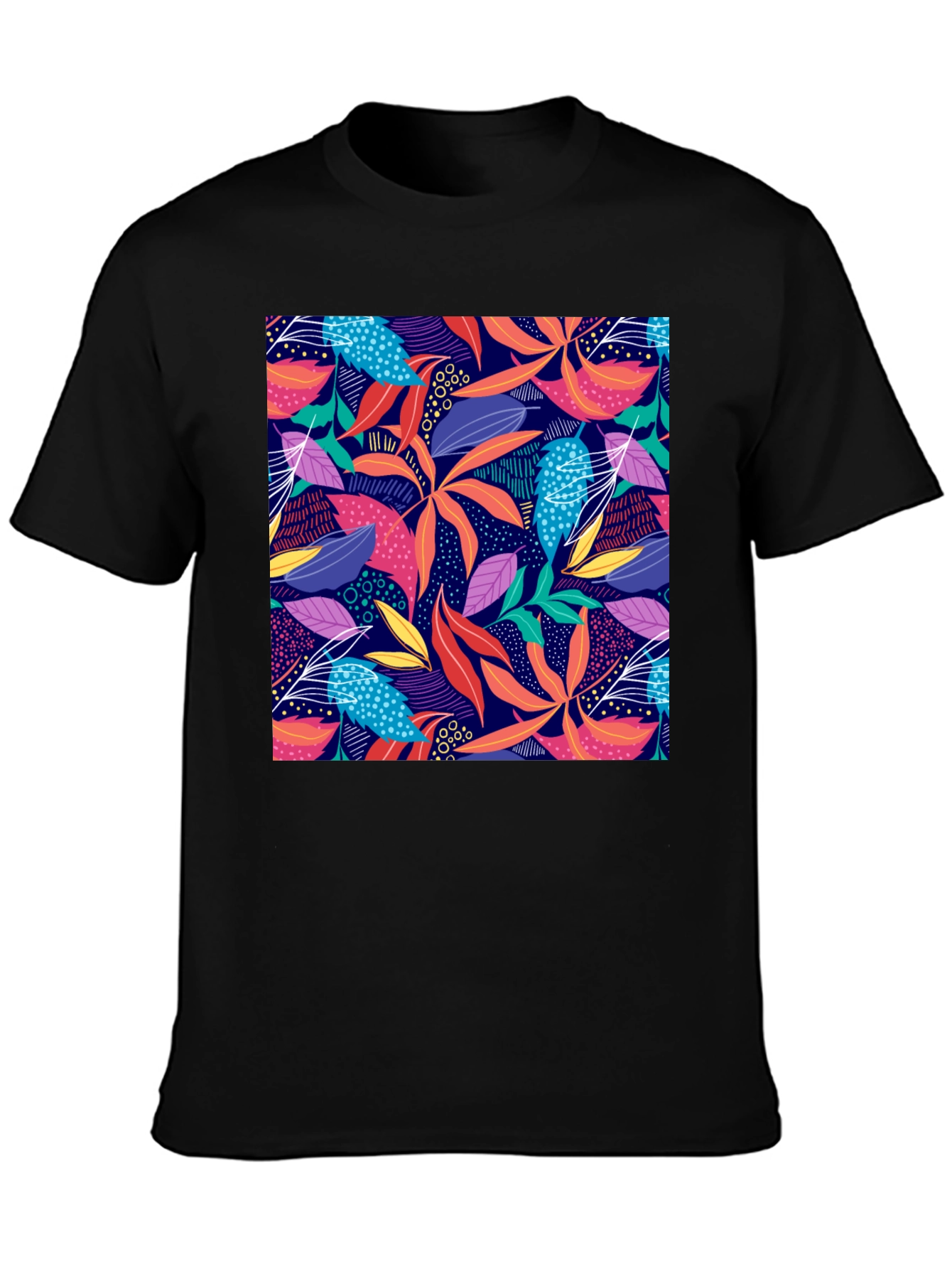 Black Vibrant Floral Print Black T-Shirt view 3