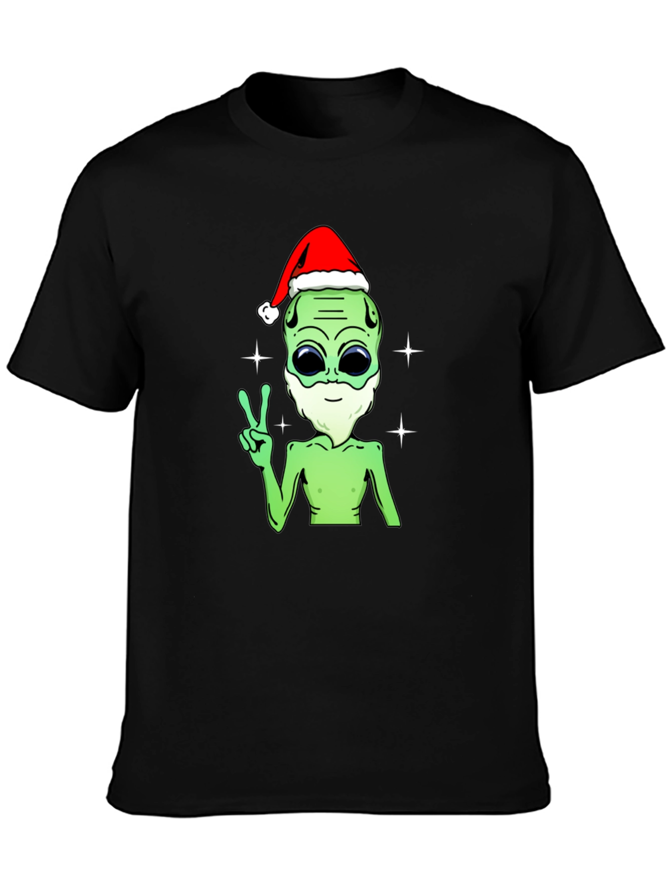 Black Festive Alien T-Shirt - Peace, Love, and Holiday Cheer! view 3