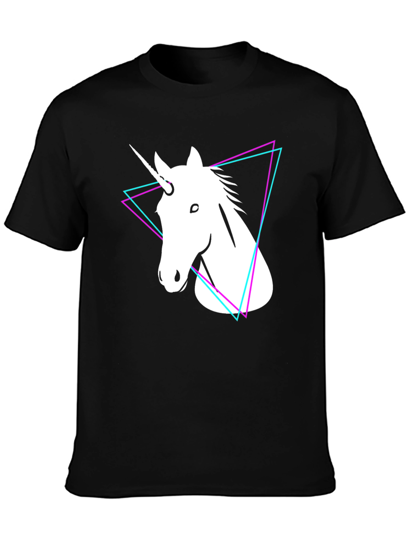 Black Unicorn Triangle Graphic Tee - Black Cotton T-Shirt view 3
