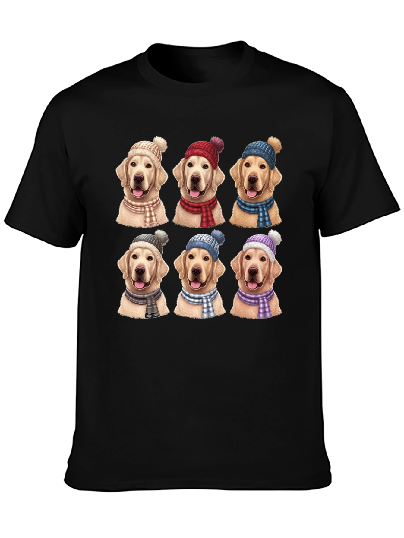 Black Dog Lover T-Shirt: Golden Retrievers in Winter Hats view 3