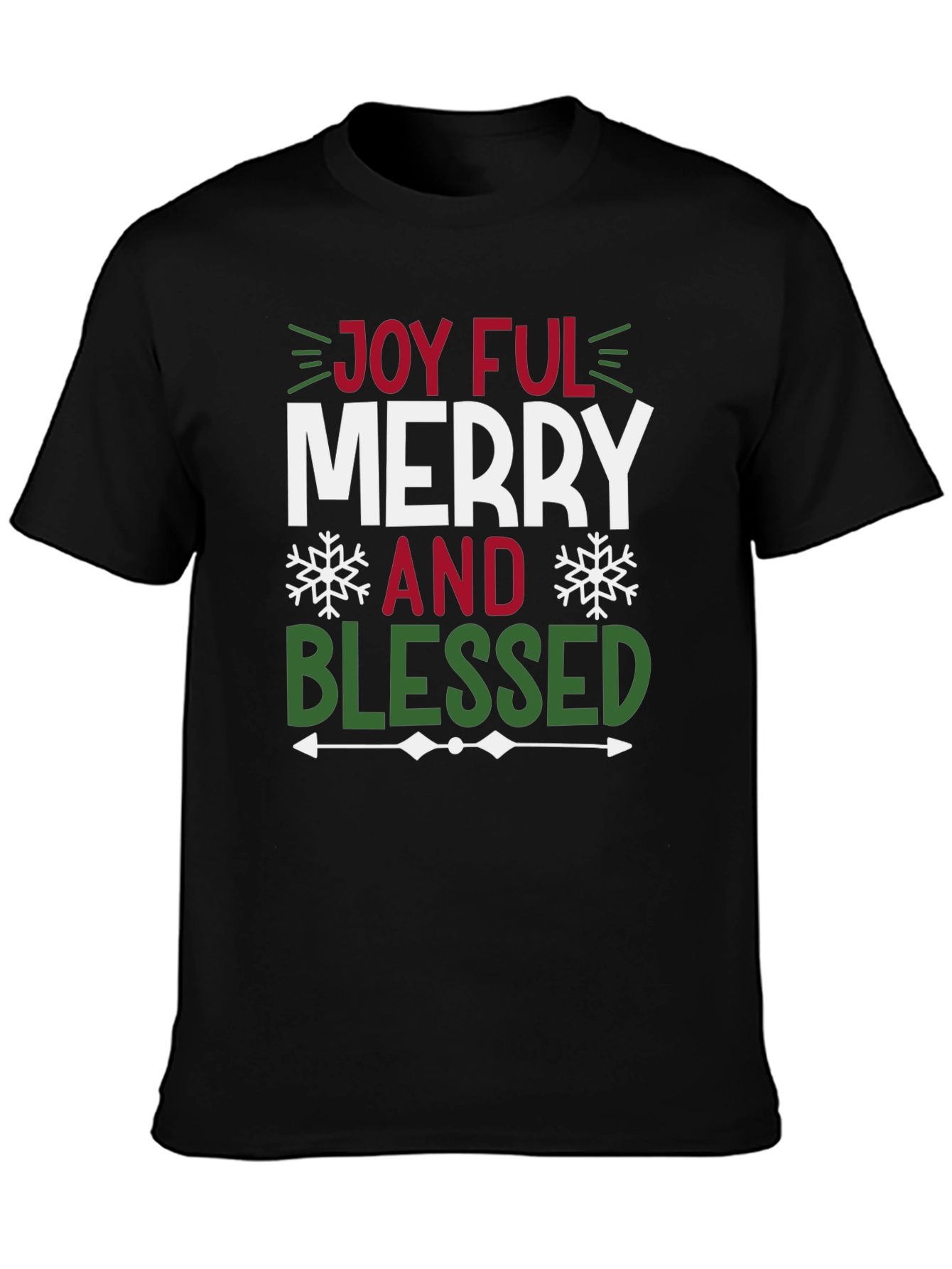 Black Joyful Merry and Blessed Graphic Tee Shirt view 3