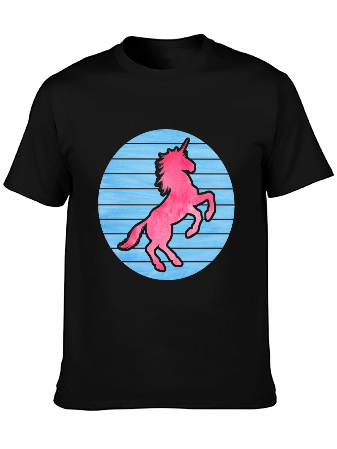 Black Retro Unicorn Graphic T-Shirt - Black Cotton Blend view 3