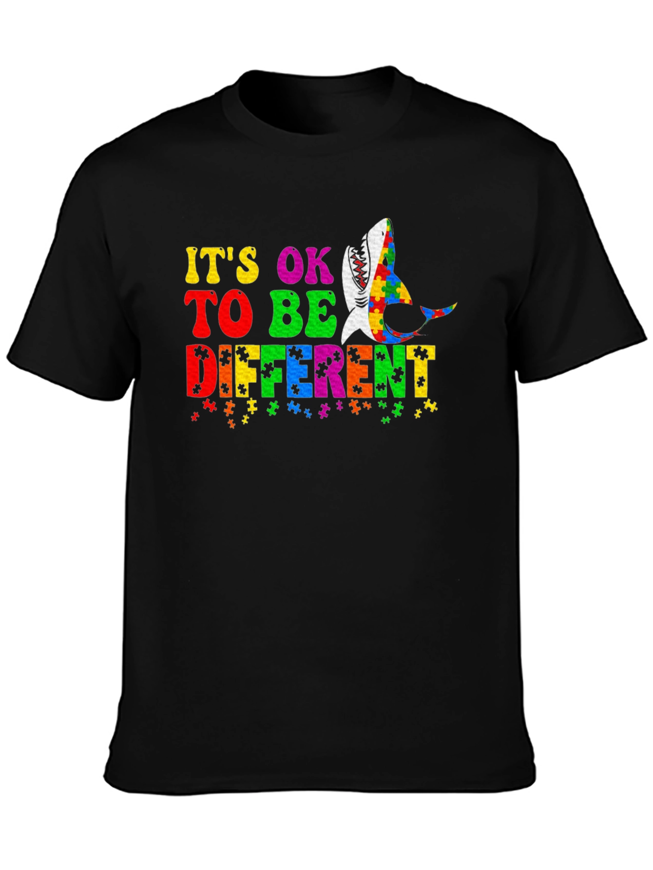 Black Autism Awareness Shark T-Shirt - It's OK To Be Different! view 3