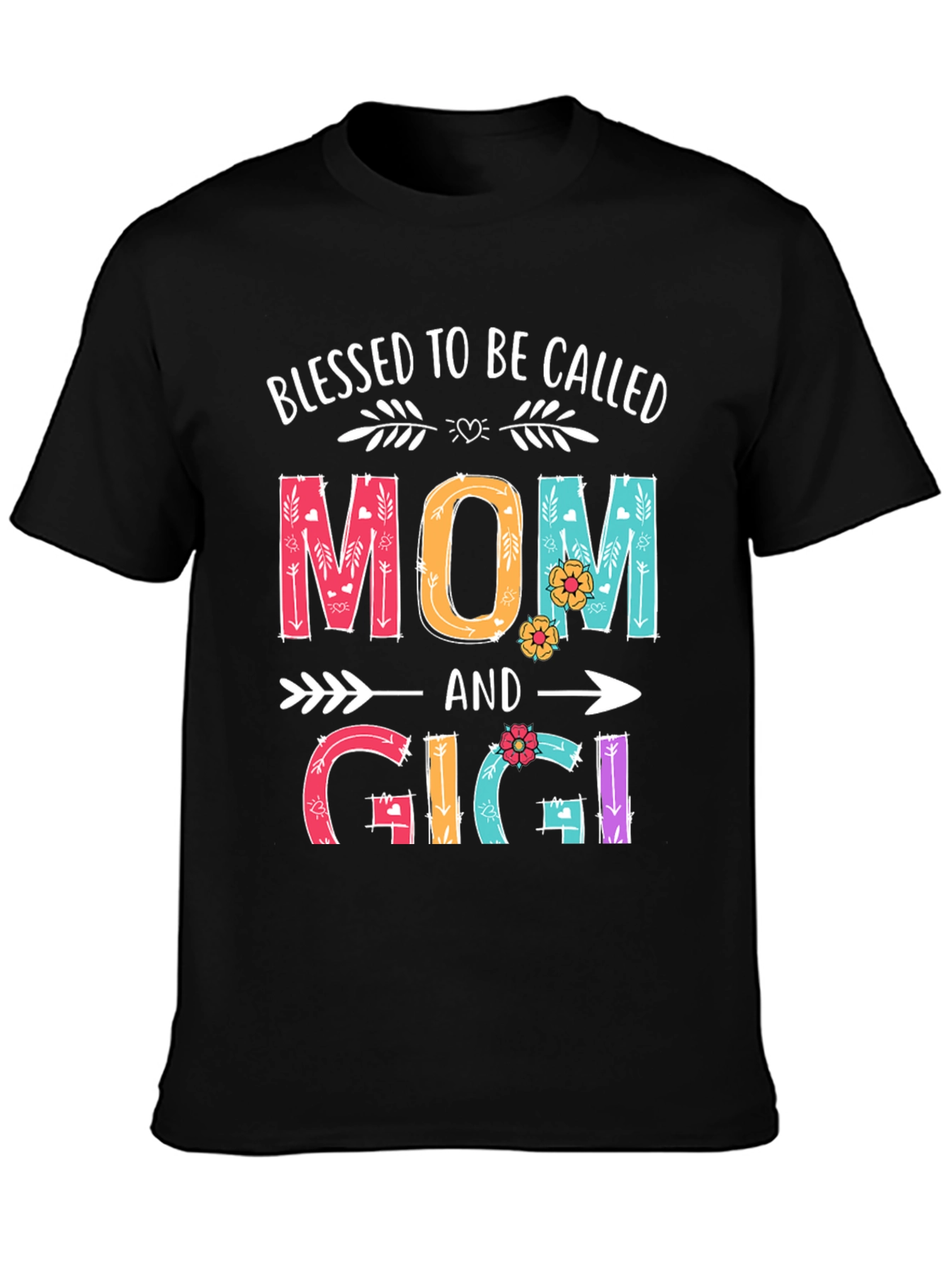 Black Blessed To Be Called Mom and Gigi T-Shirt view 3