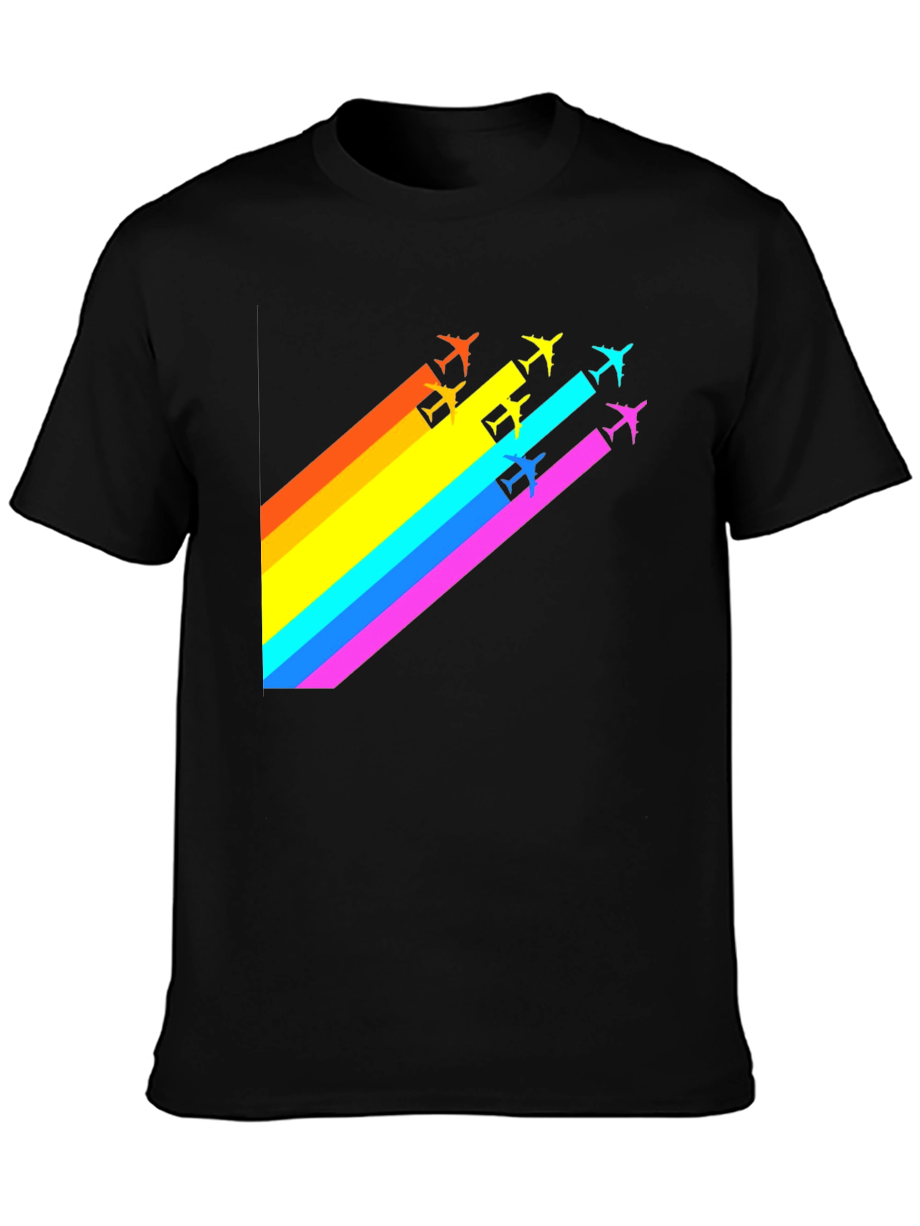 Black Rainbow Airplane Trail Graphic T-Shirt view 3