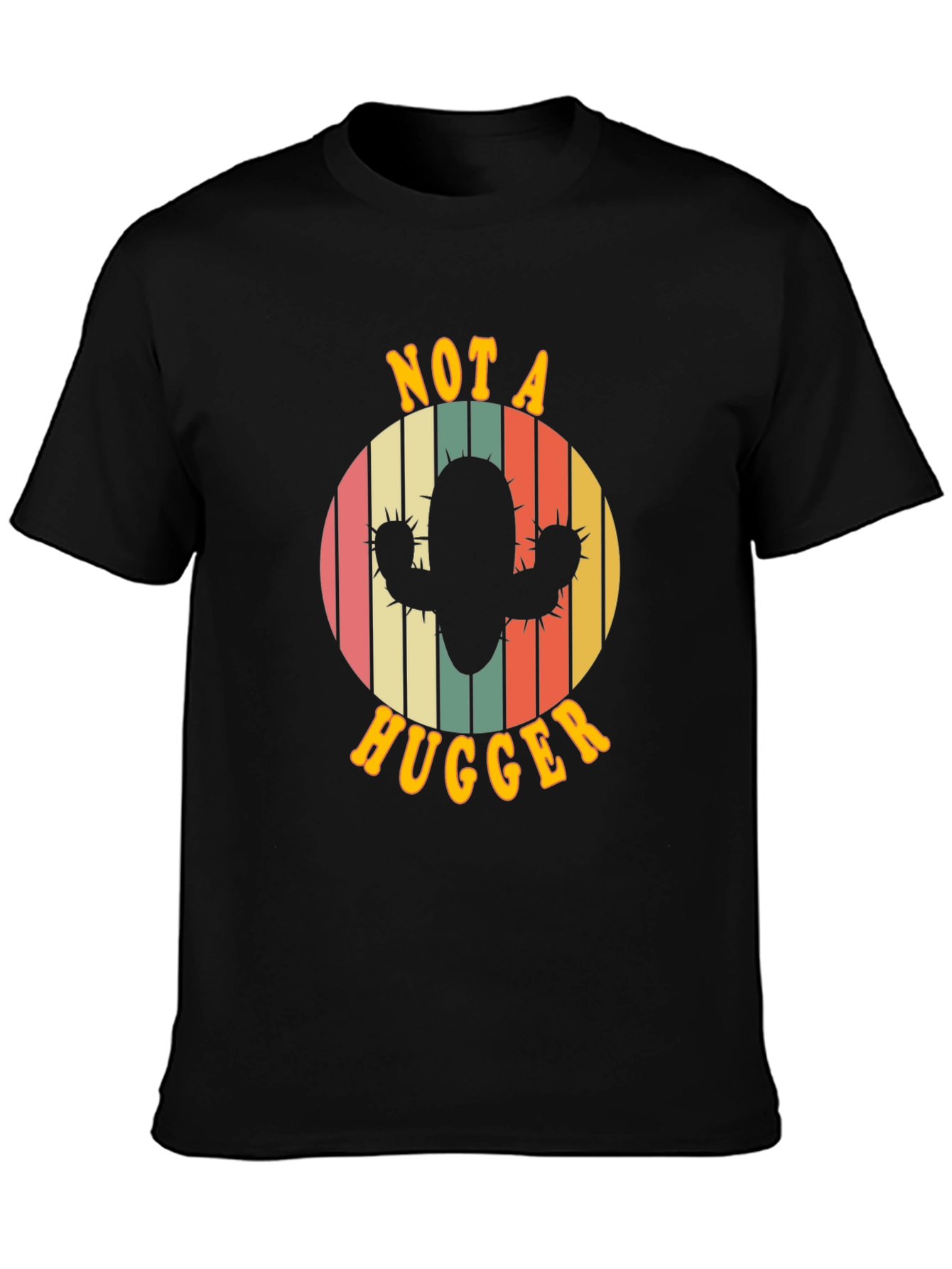 Black Not A Hugger Cactus Graphic Tee - Retro Style view 3