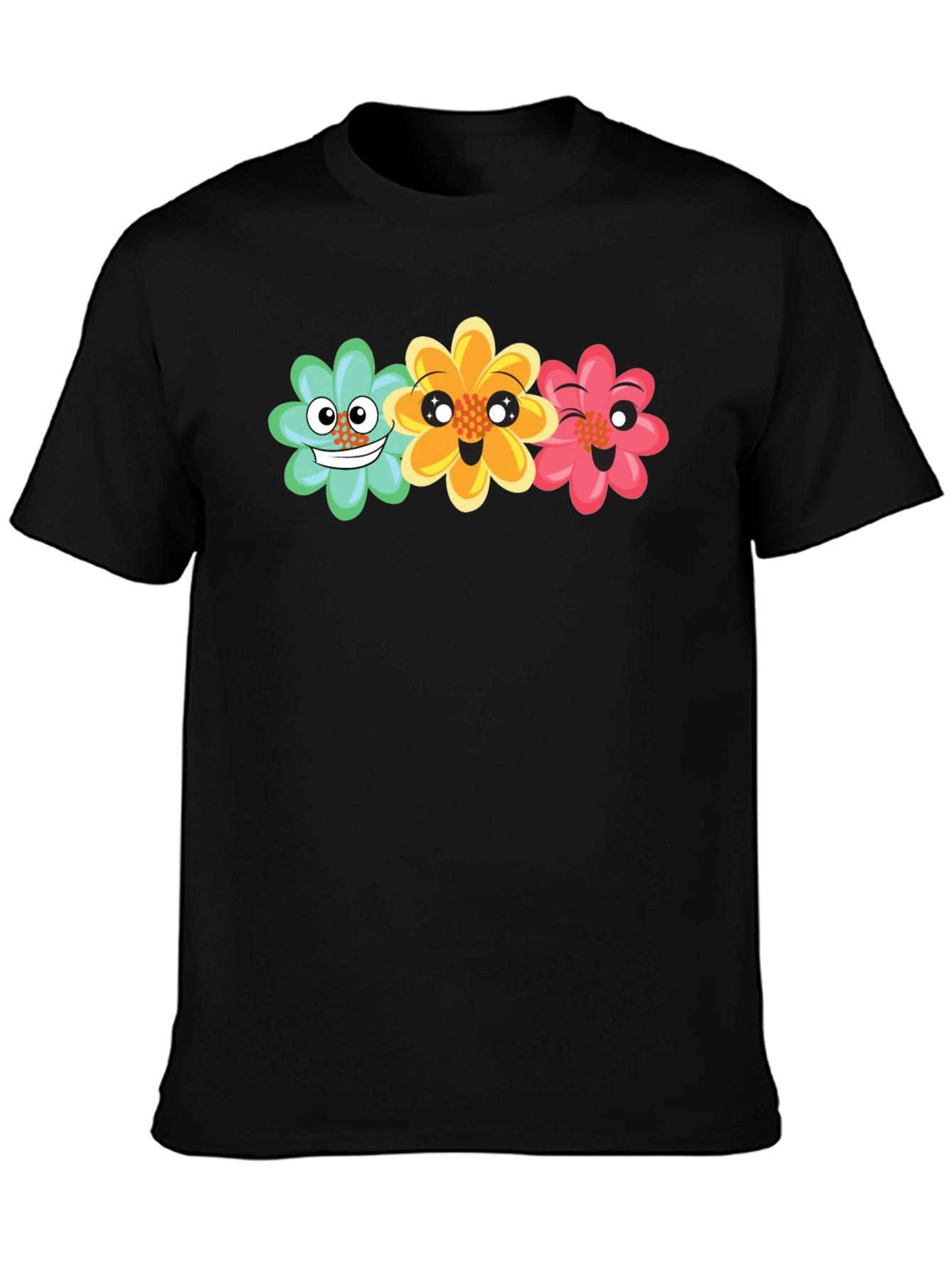 Black Fun Floral Graphic Tee - Black Unisex T-Shirt view 3