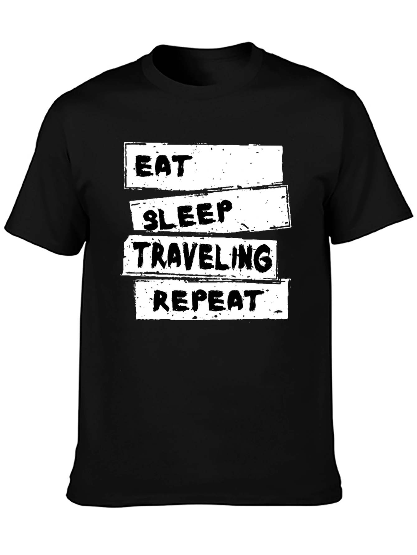 Black Eat Sleep Traveling Repeat Black Graphic Tee view 3