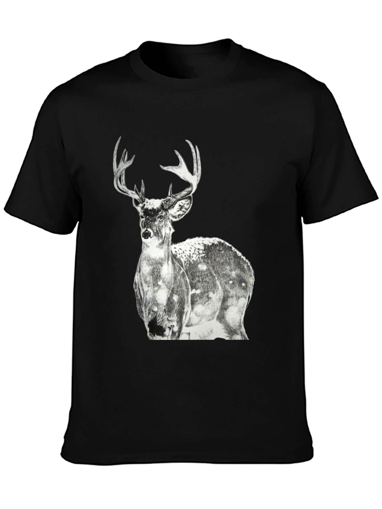 Black Deer Graphic Print Men's Black T-Shirt view 3