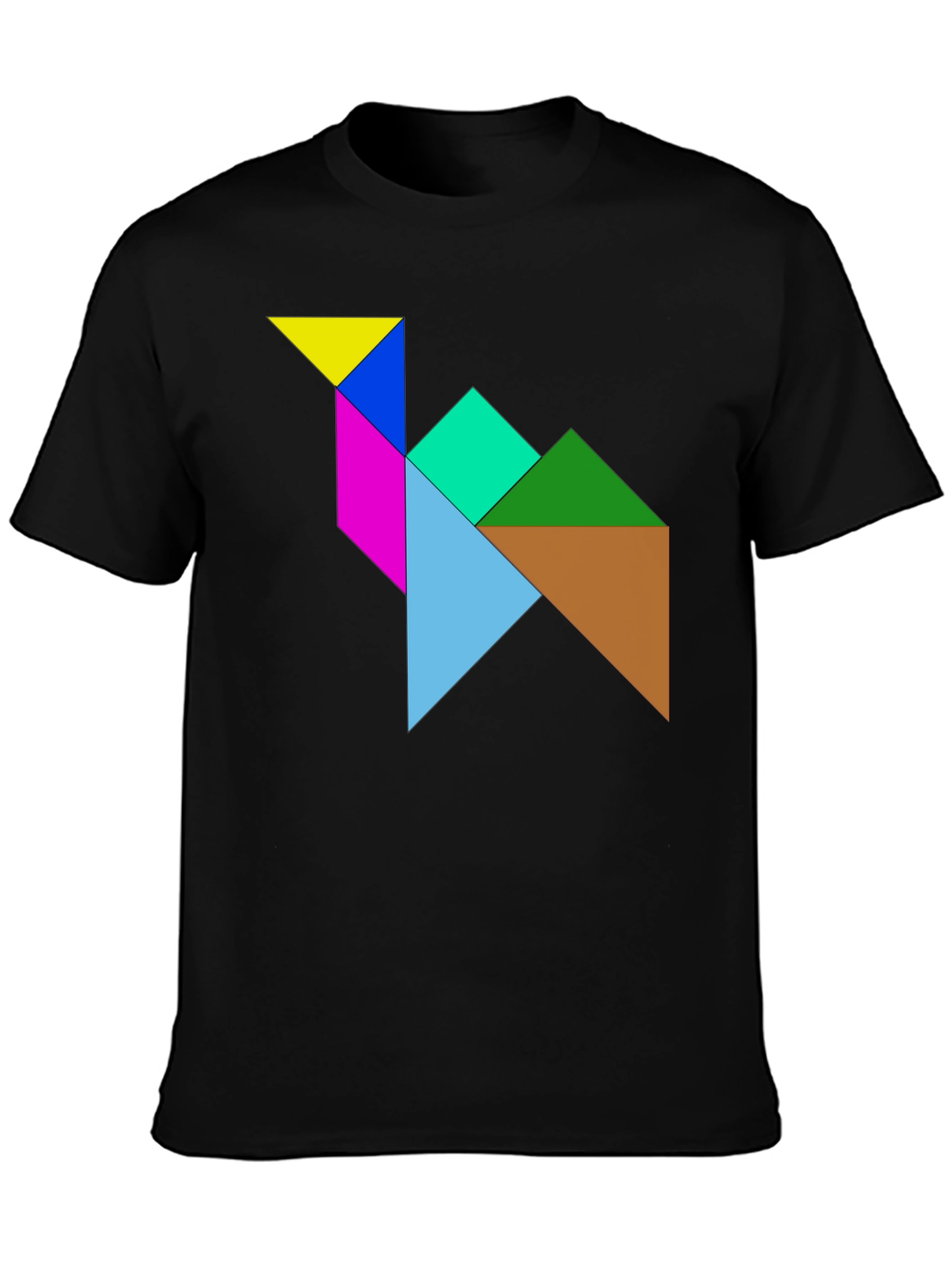 Black Tangram Camel T-Shirt - Puzzle Design Tee view 3
