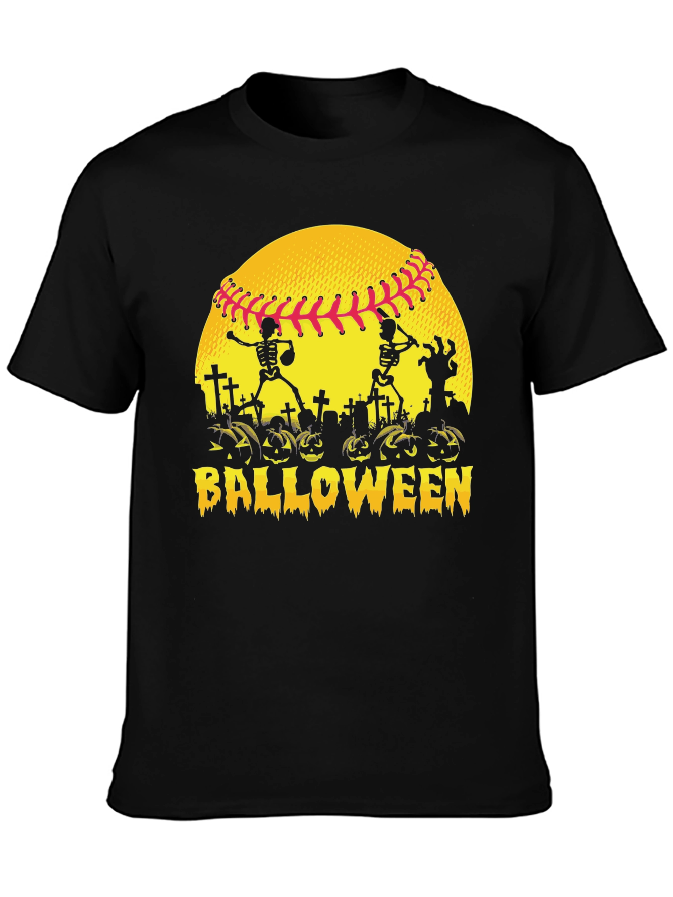 Black Halloween Baseball Skeleton T-Shirt view 3