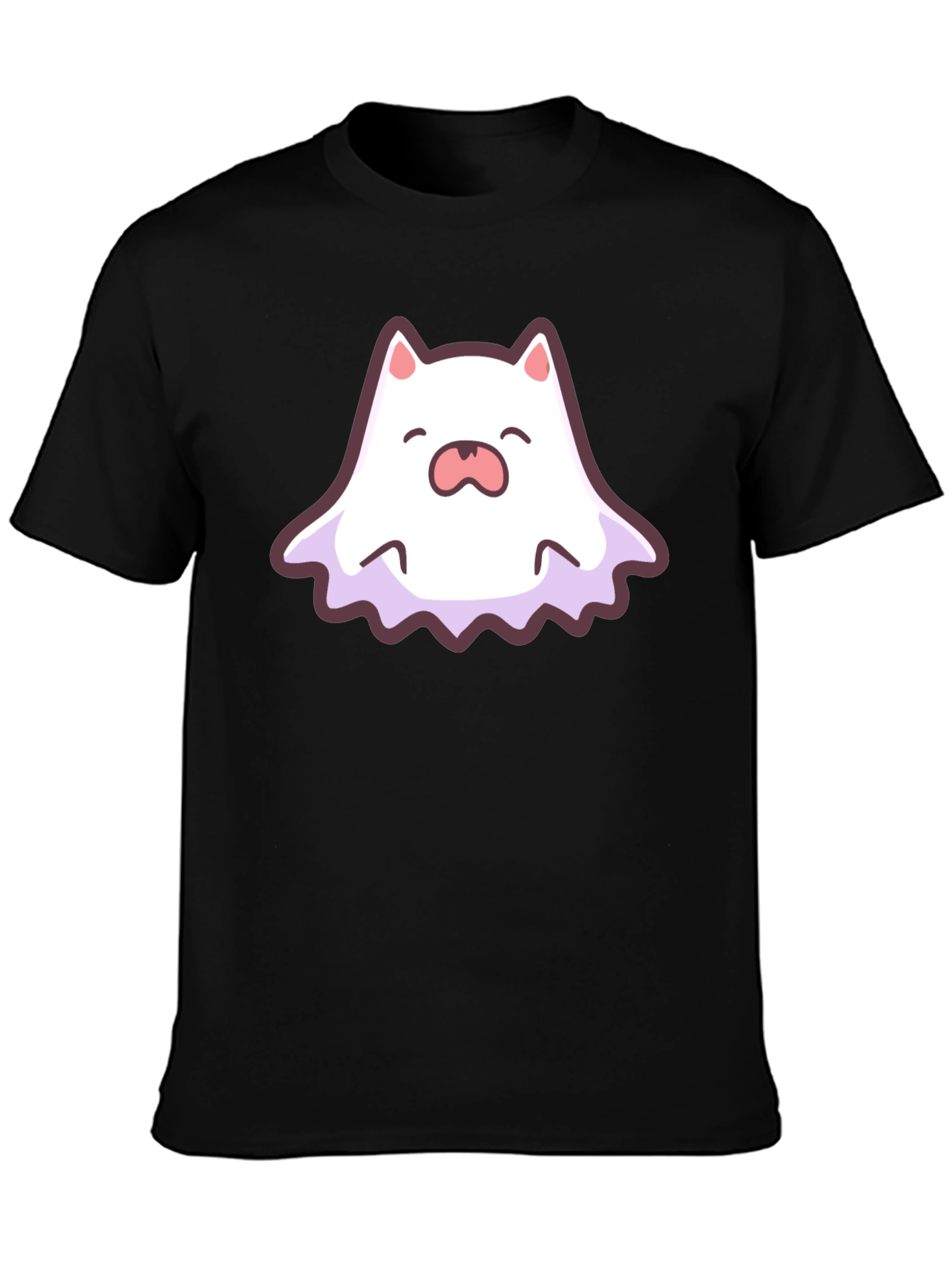 Black Cute Ghost Cat Graphic T-Shirt view 3