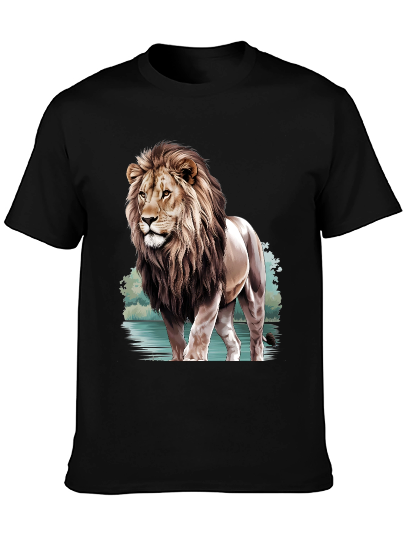 Black Lion Graphic Print Crew Neck T-Shirt view 3
