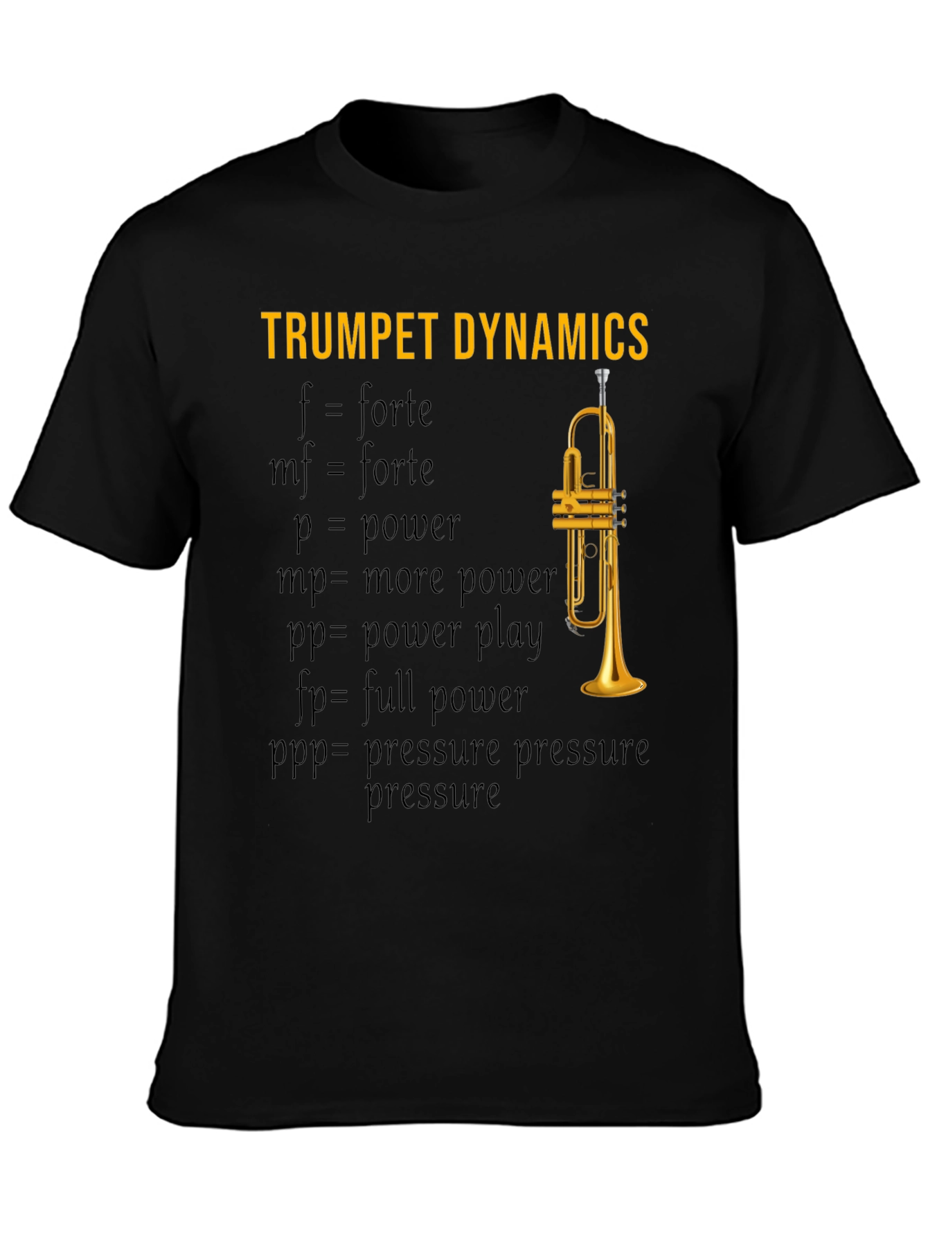 Black Trumpet Dynamics T-Shirt - Music Lover Apparel view 3