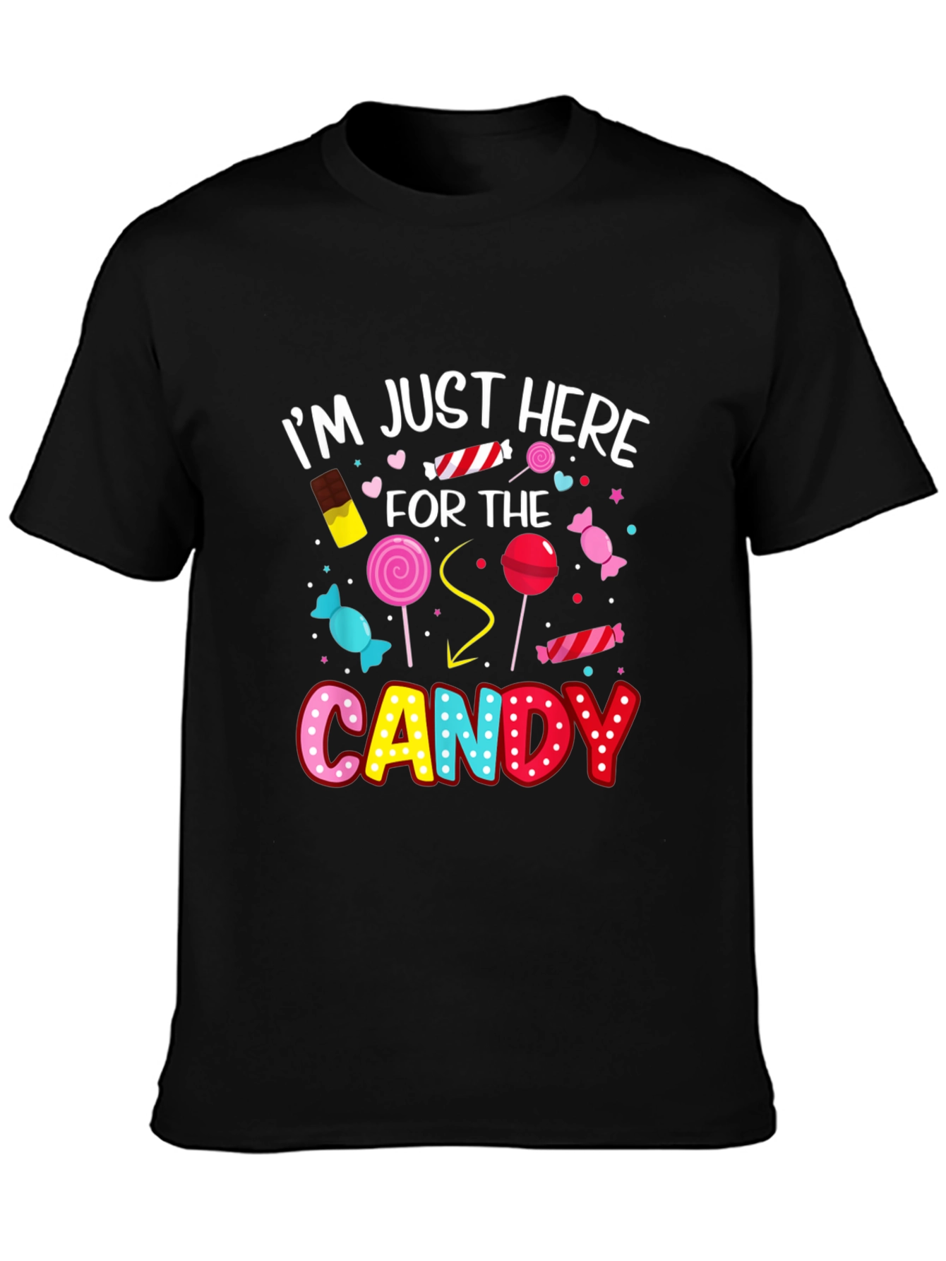 Black I'm Just Here For The Candy Funny Halloween T-Shirt view 3