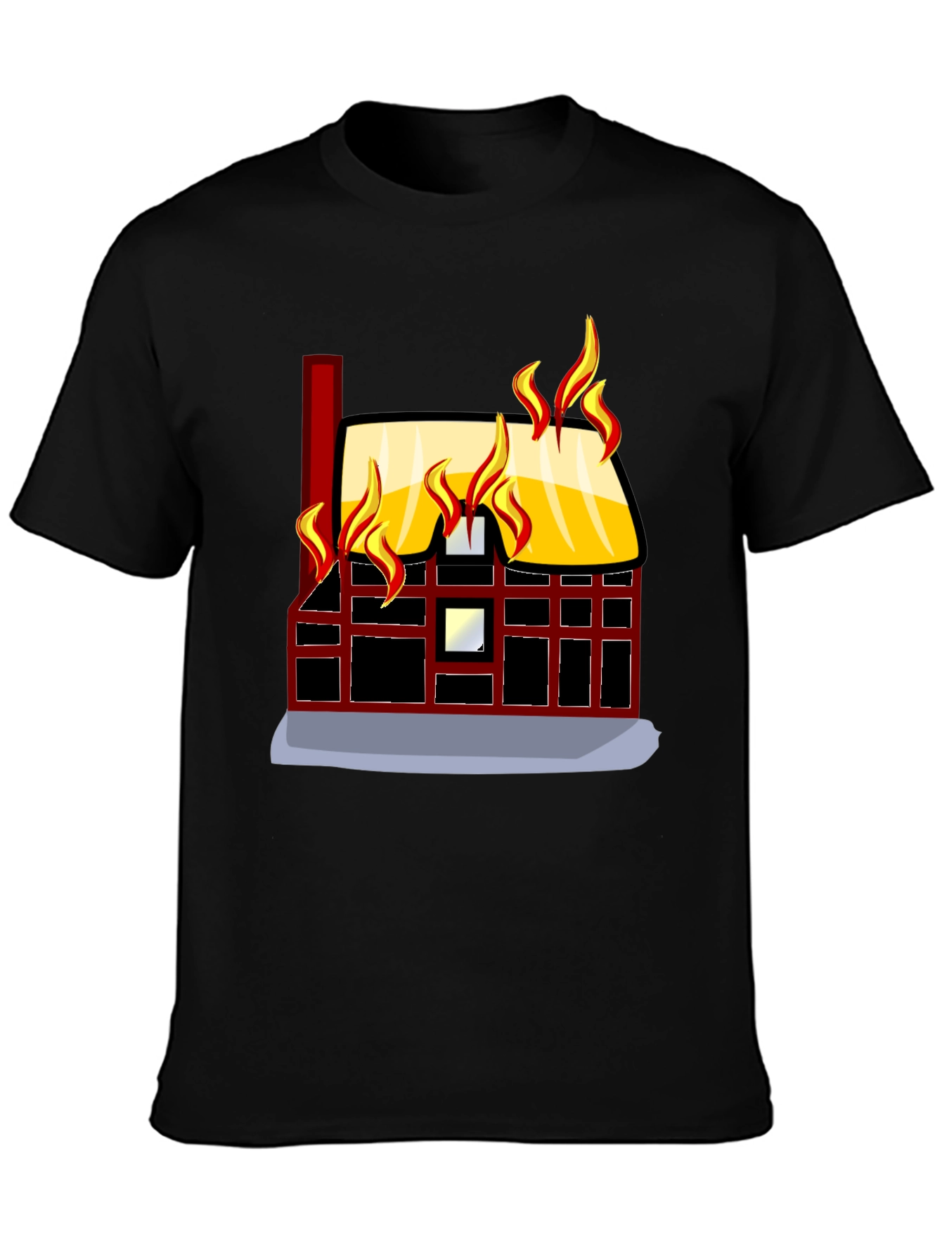 Black Burning House Graphic Tee - Bold Black T-Shirt view 3