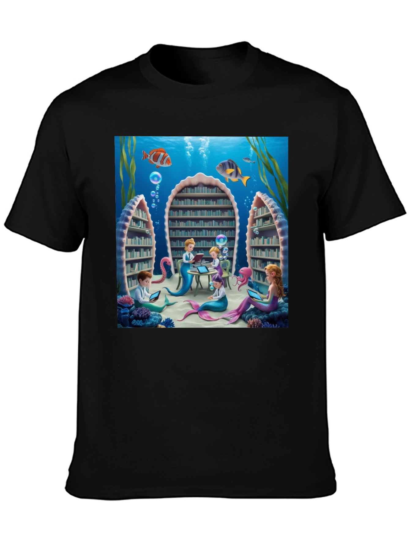 Black Mermaid Library T-Shirt view 3