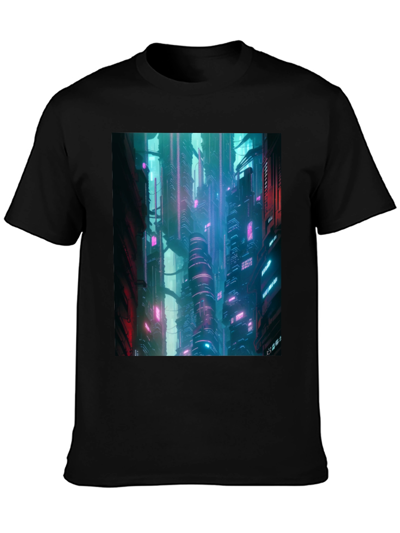 Black Cyberpunk City T-Shirt view 3