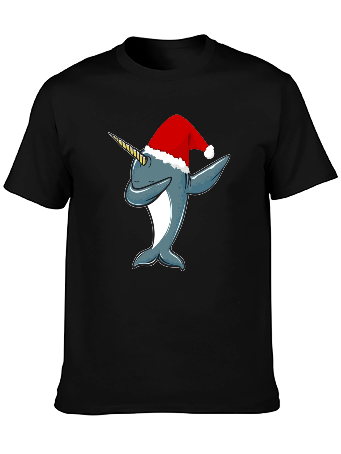 Black Dabbing Narwhal Christmas T-Shirt view 3
