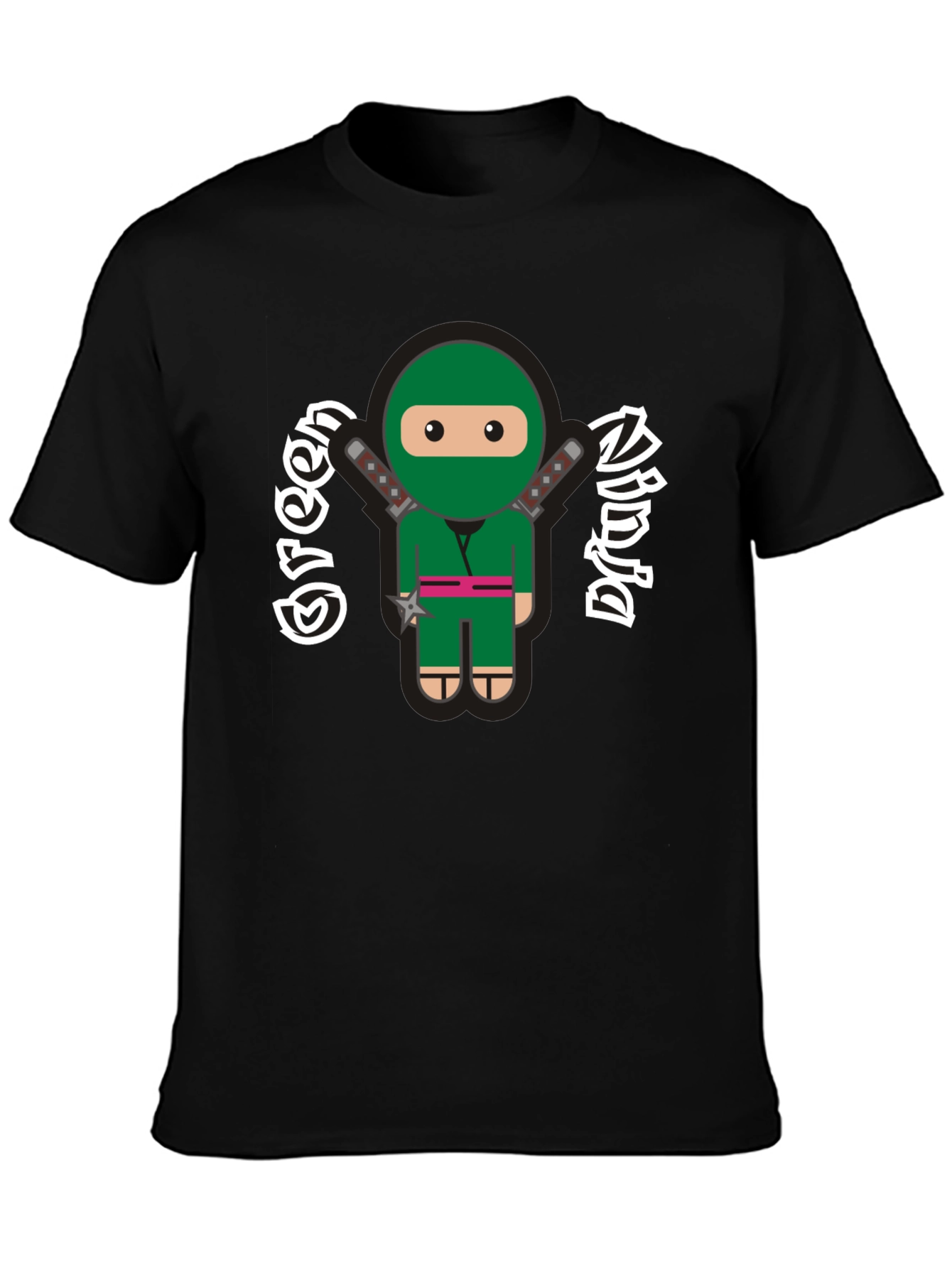 Black Green Ninja Cartoon Graphic T-Shirt view 3