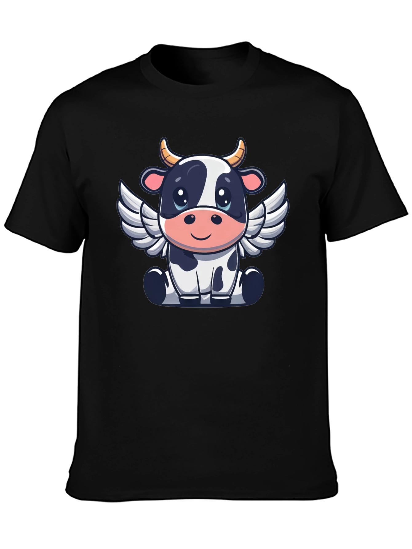 Black Cow Angel Graphic Tee - Black Cotton T-Shirt view 3