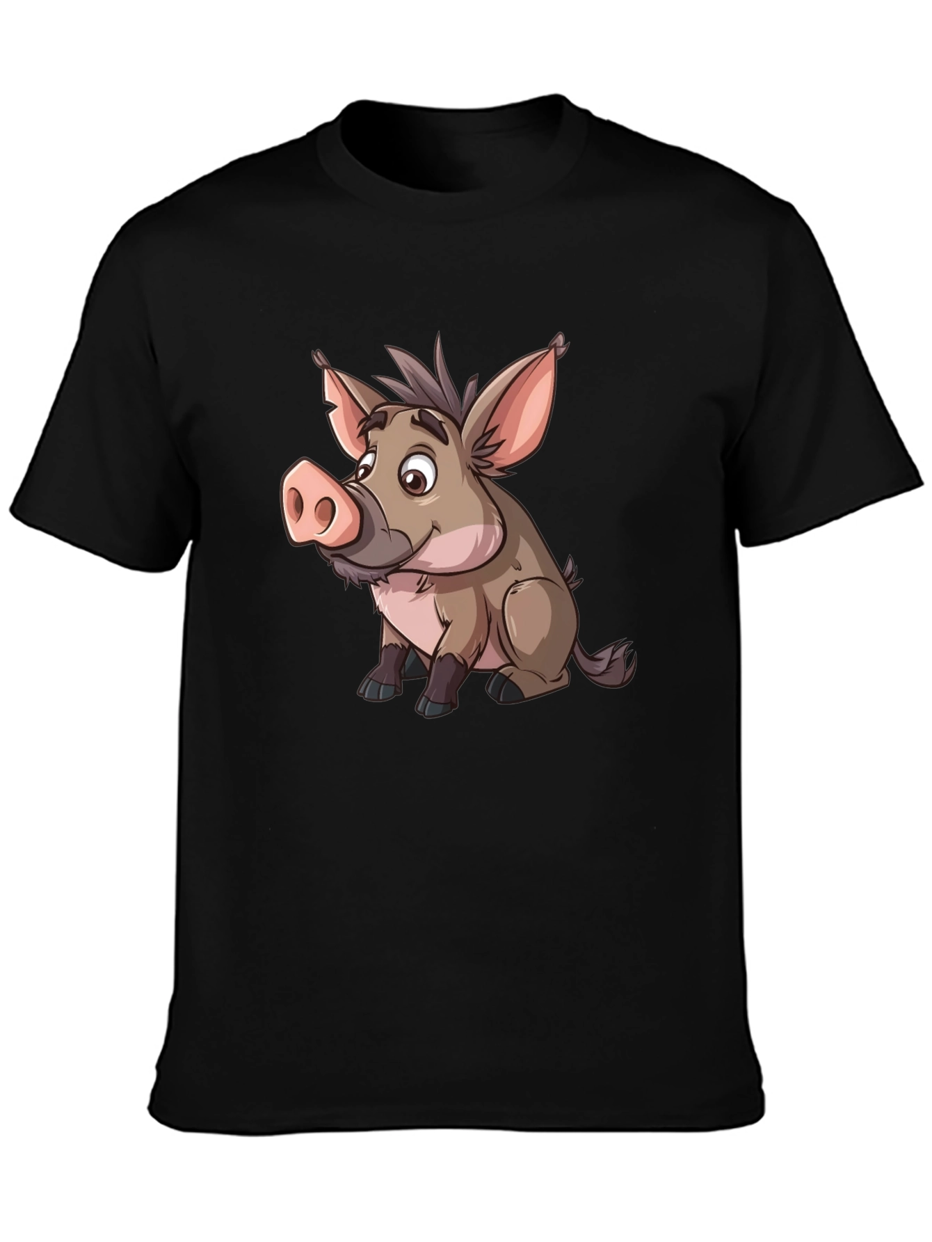 Black Boar Cartoon Graphic Black T-Shirt view 3