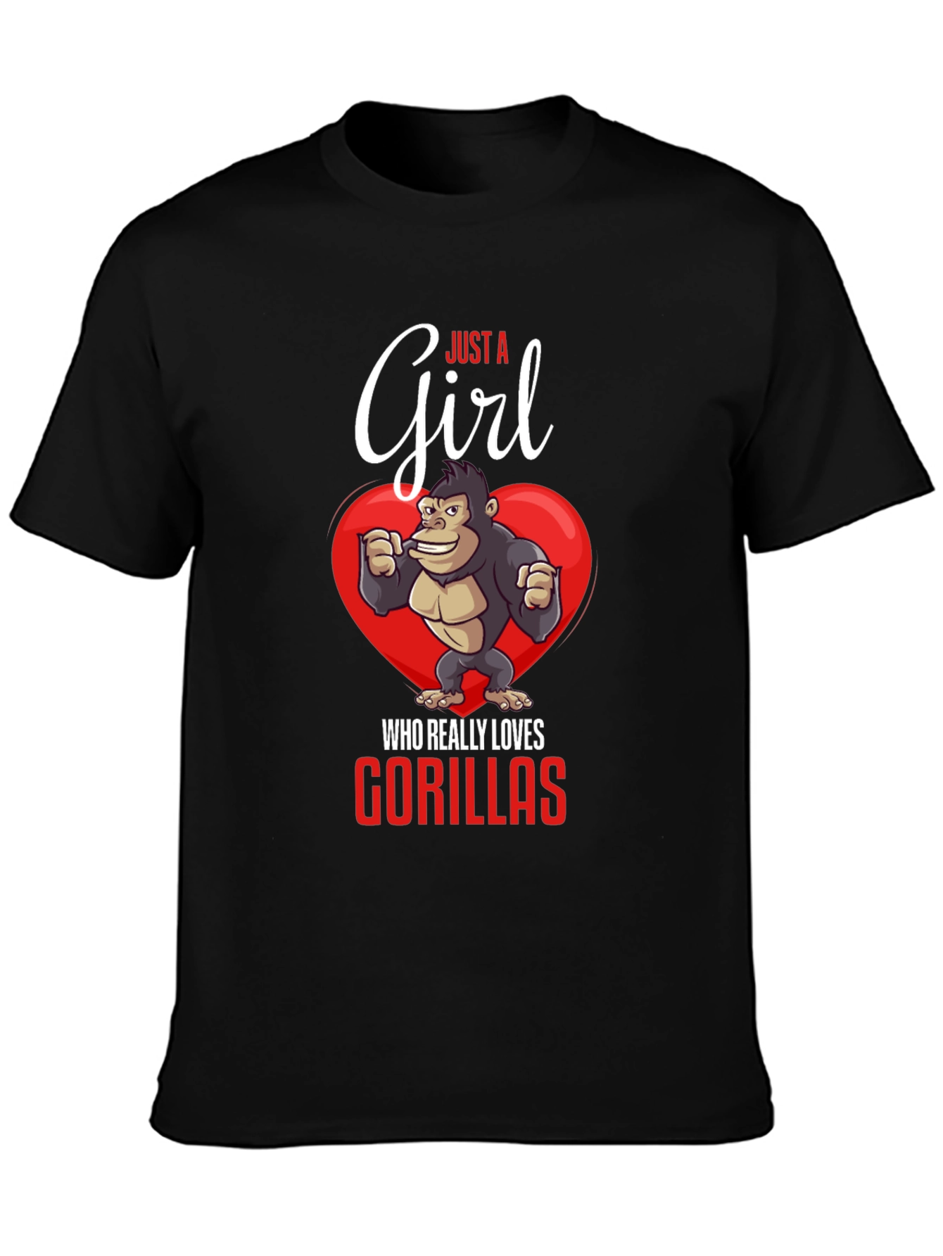 Black Just a Girl Who Loves Gorillas T-Shirt view 3