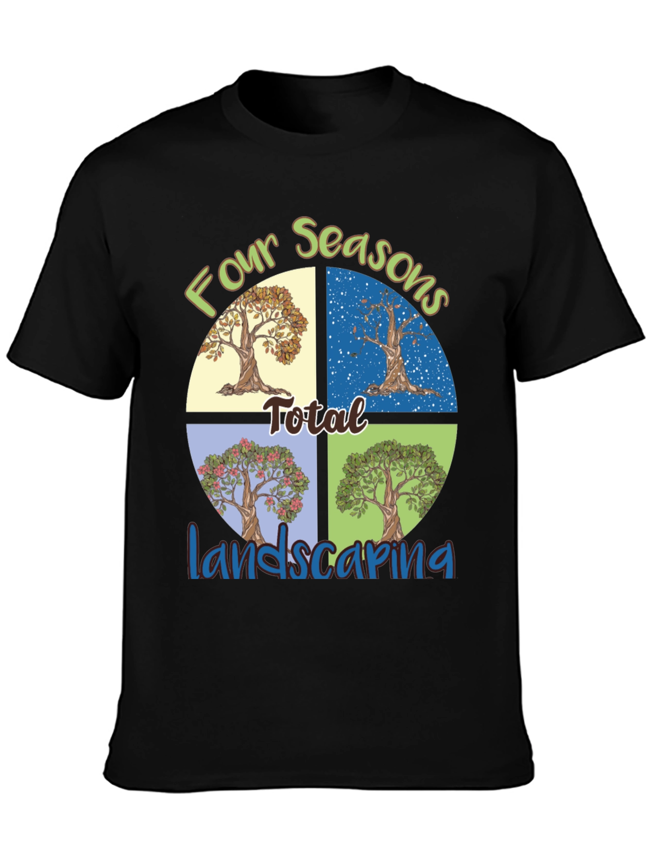 Black Four Seasons Landscaping T-Shirt view 3